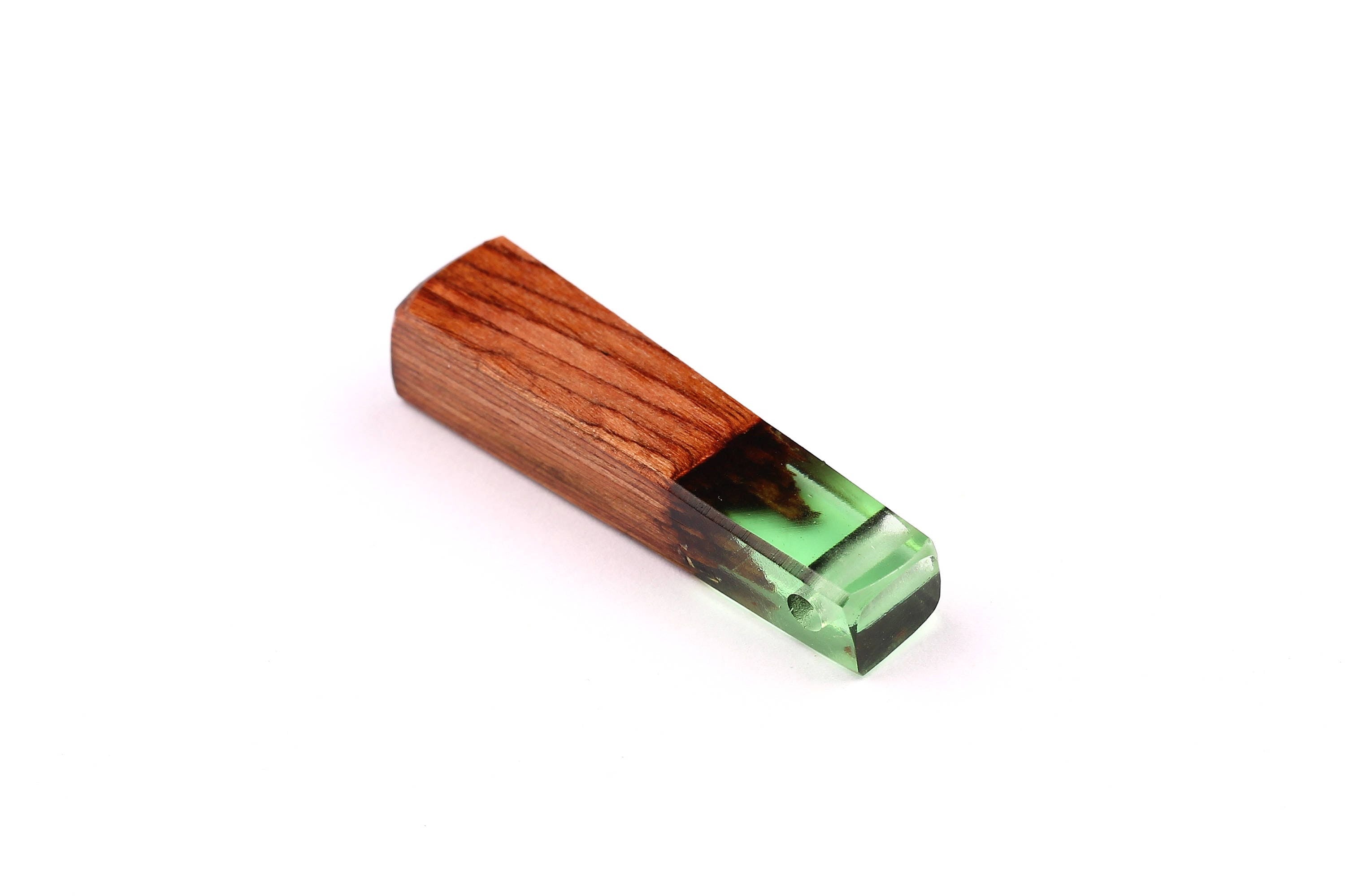 Wood Resin Pendant - Natural Mahogany Wooden Charms - Green Epoxy Resin Necklace - Jewelry Supplies - Wooden Beads - 49x10x12mm - BB1021SG - DOMEDBAZAAR