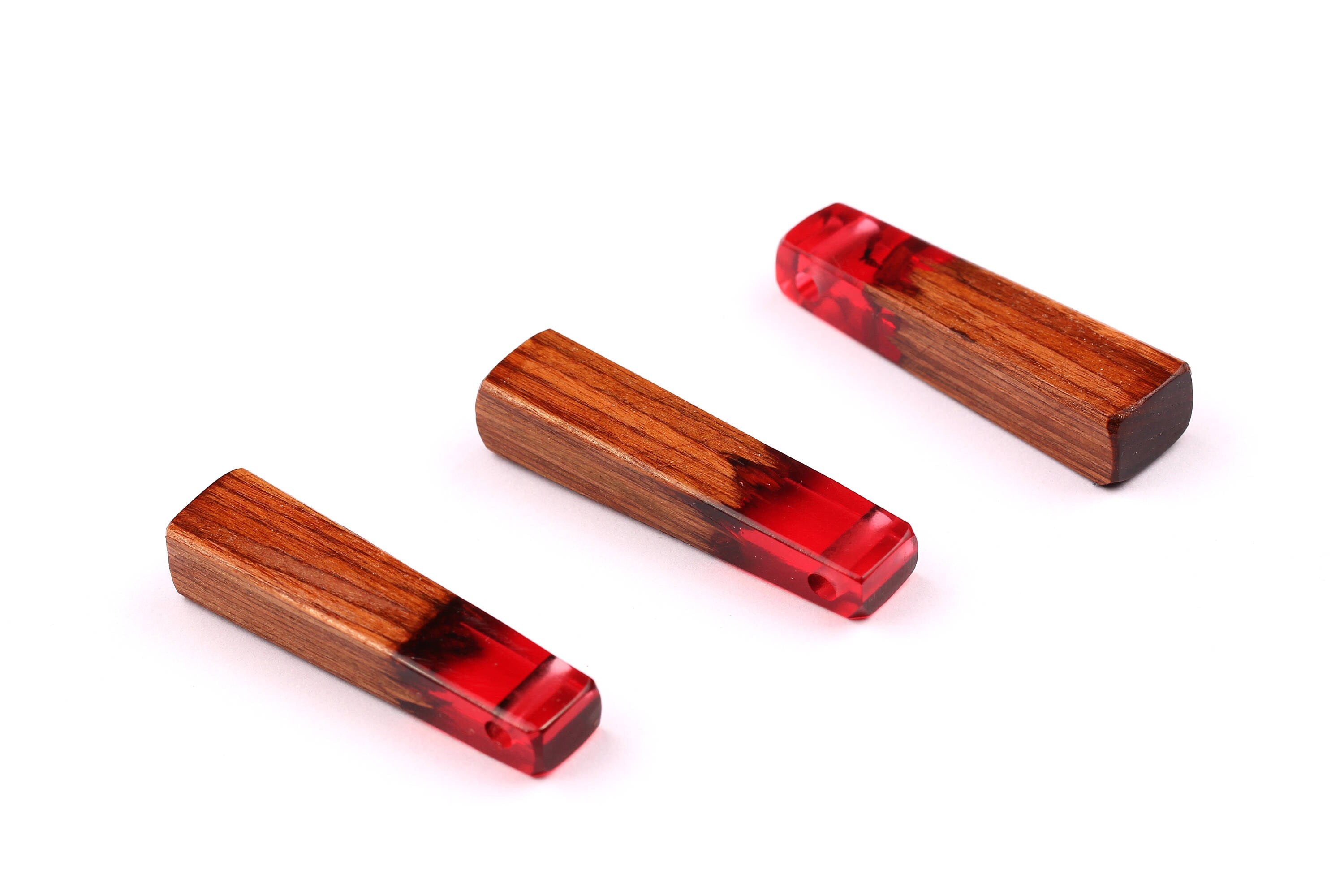 Wood Resin Pendant - Natural Mahogany Wooden Charms - Red Epoxy Resin Necklace - Jewelry Supplies - Wooden Beads - 49x10x12mm - BB1021SR - DOMEDBAZAAR