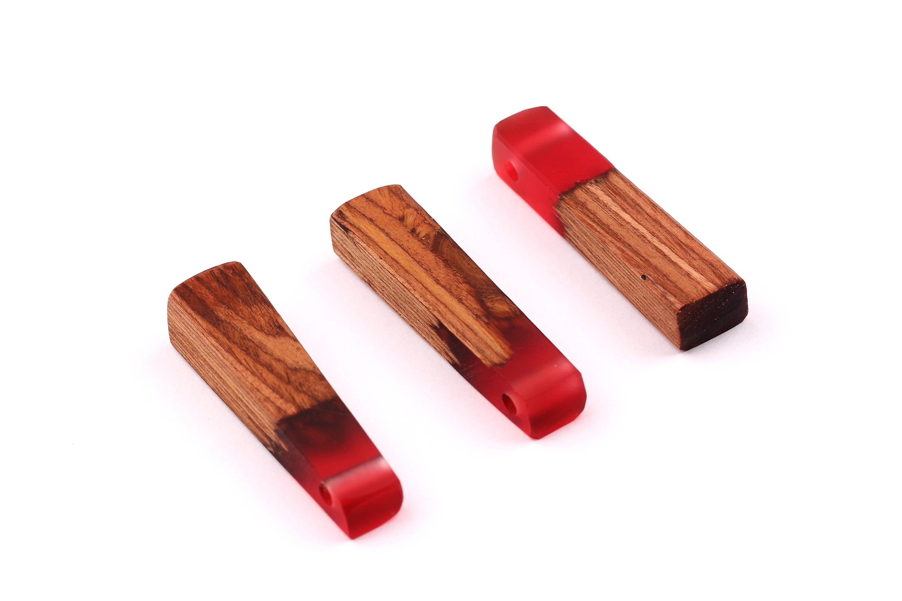 Wood Resin Pendant - Natural Mahogany Wooden Charms - Red Epoxy Resin Necklace - Jewelry Supplies - Wooden Beads - 49x10x12mm - BB1021MR - DOMEDBAZAAR