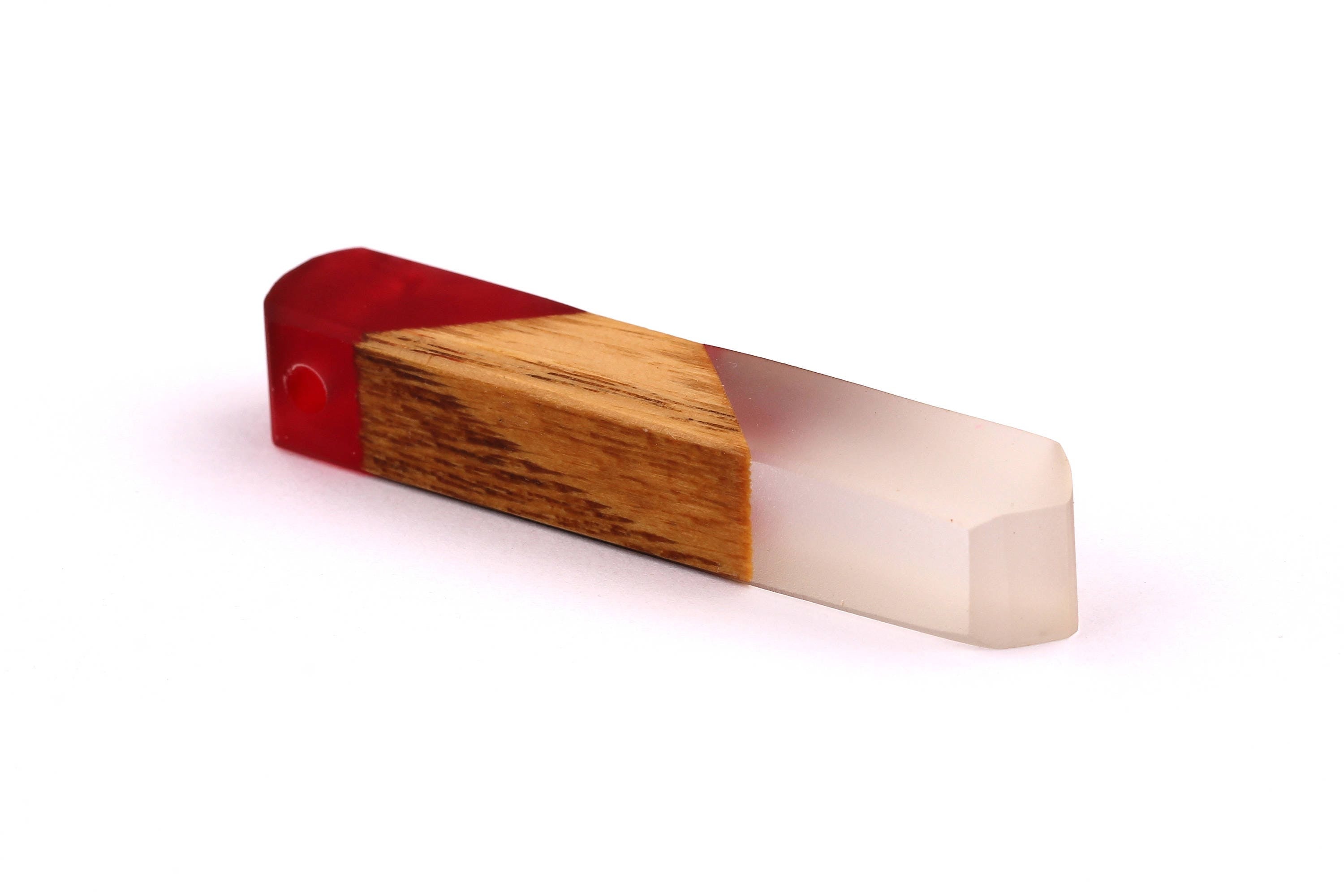 Wood Resin Pendant - Natural Mahogany Wooden Charms - Red & White Epoxy Resin Necklace - Jewelry Supplies - Beads - 60x10x11mm - BB1019R - DOMEDBAZAAR