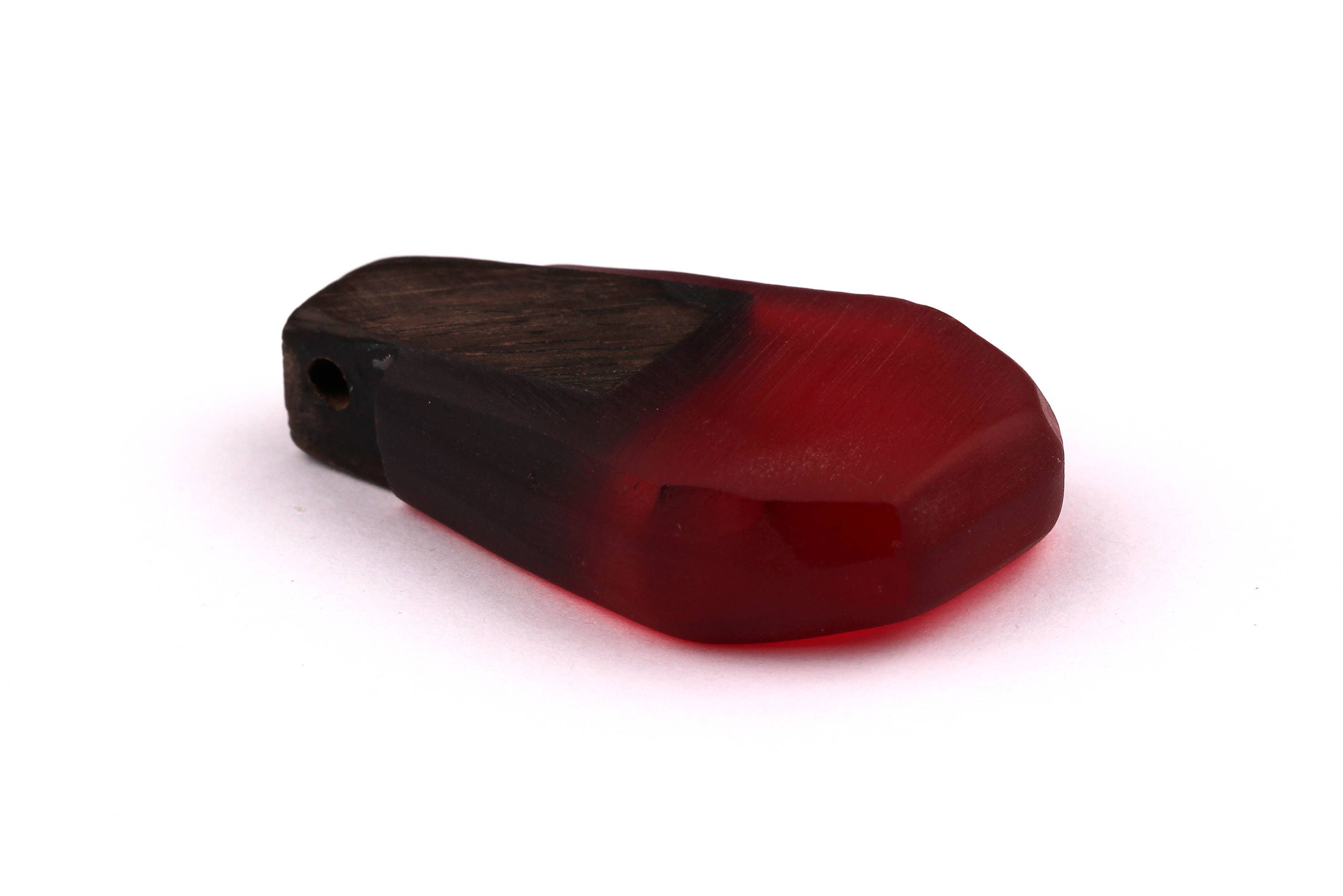 Wood Resin Pendant - Natural Monzo Wooden Charms - Red Epoxy Resin Necklace - Jewelry Supplies - Wooden Beads - 47x30x10mm - BB1002R - DOMEDBAZAAR