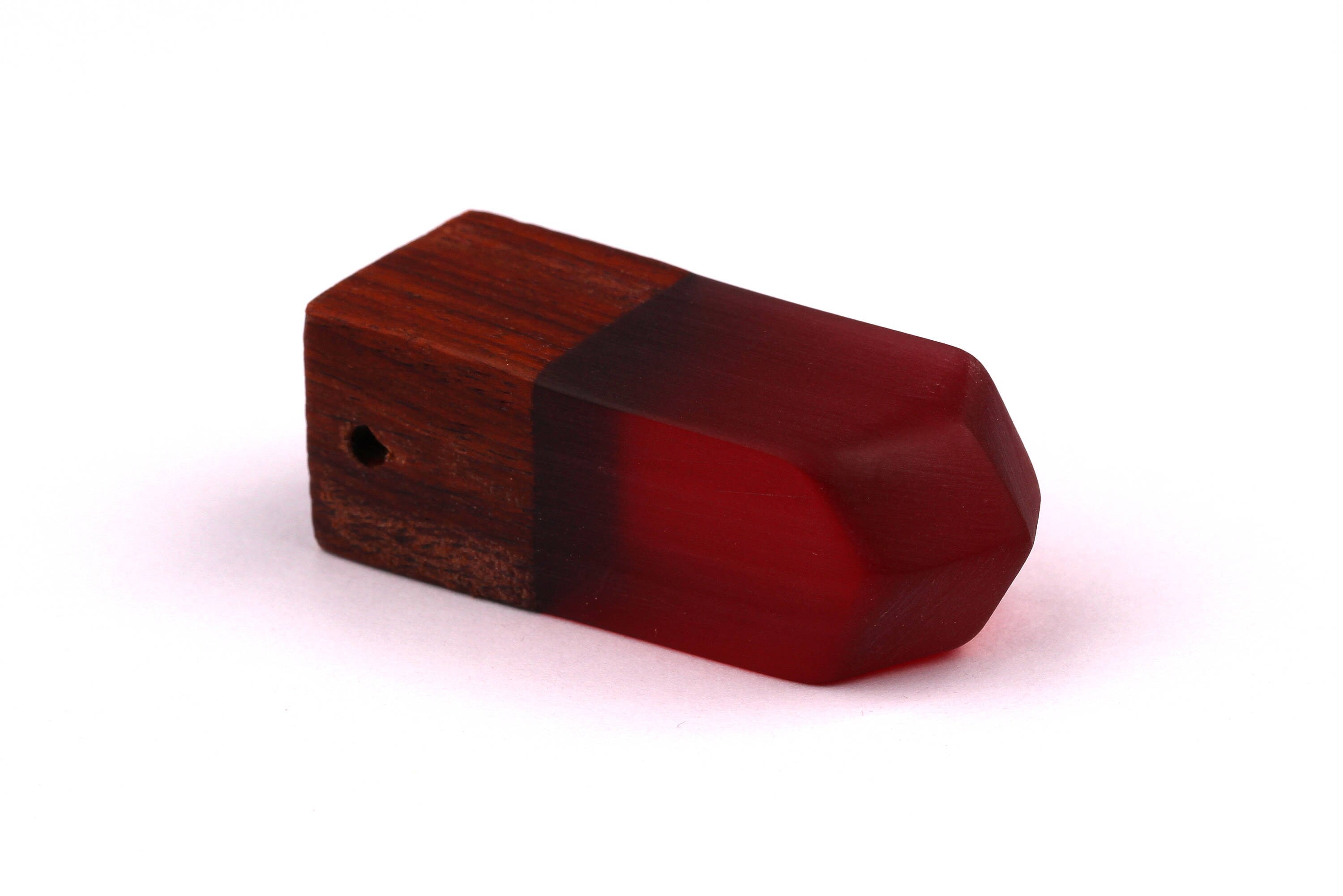Wood Resin Pendant - Natural Monzo Wooden Charms - Red Epoxy Resin Necklace - Jewelry Supplies - Wooden Beads - 50x17x17mm - BB1006R - DOMEDBAZAAR