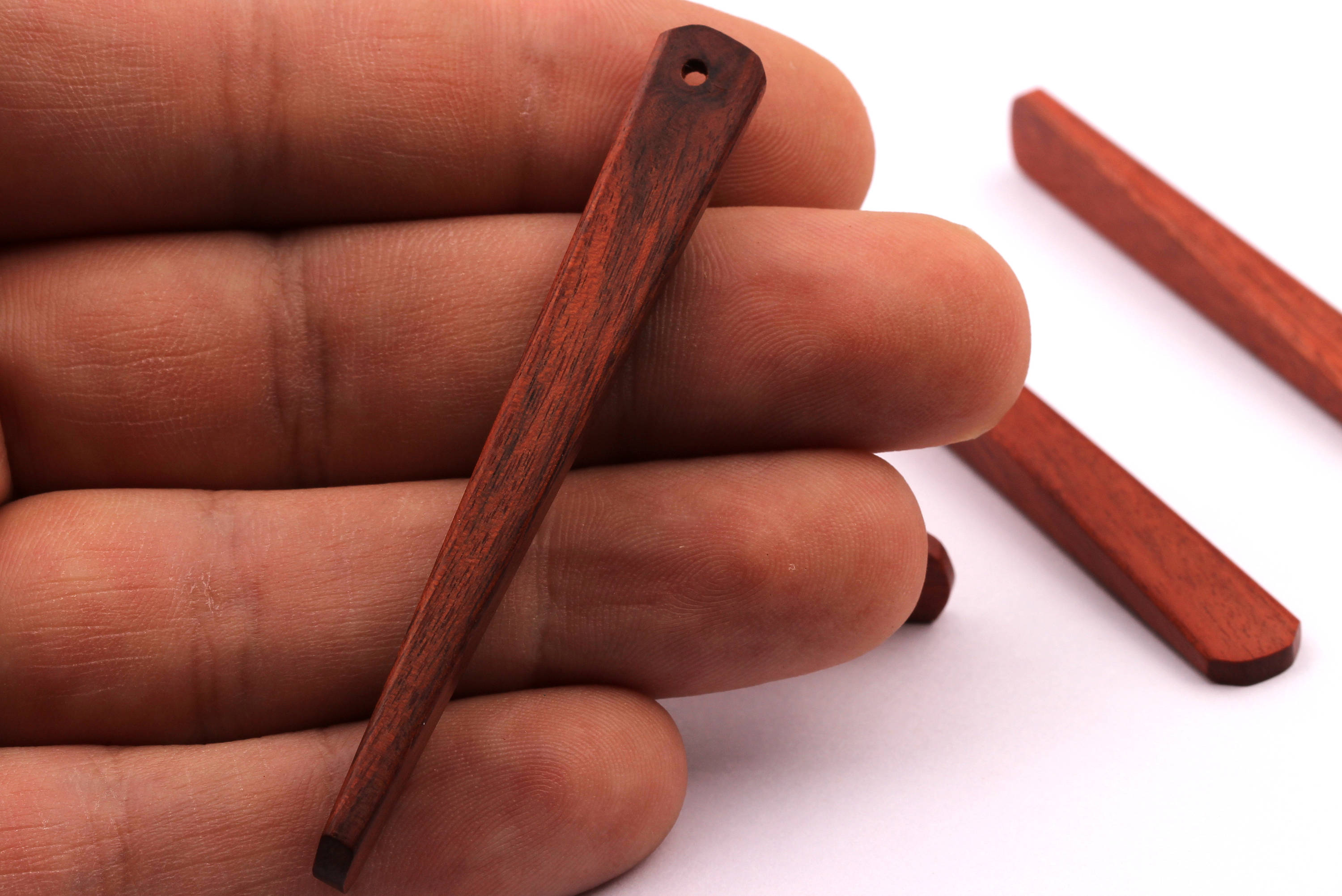 Wood Earring Charms - Hammered Long Bar Shaped - Natural Rosewood Charms for Necklace and Earrings - Wooden Beads - 65x7x3mm - BB1034R - DOMEDBAZAAR