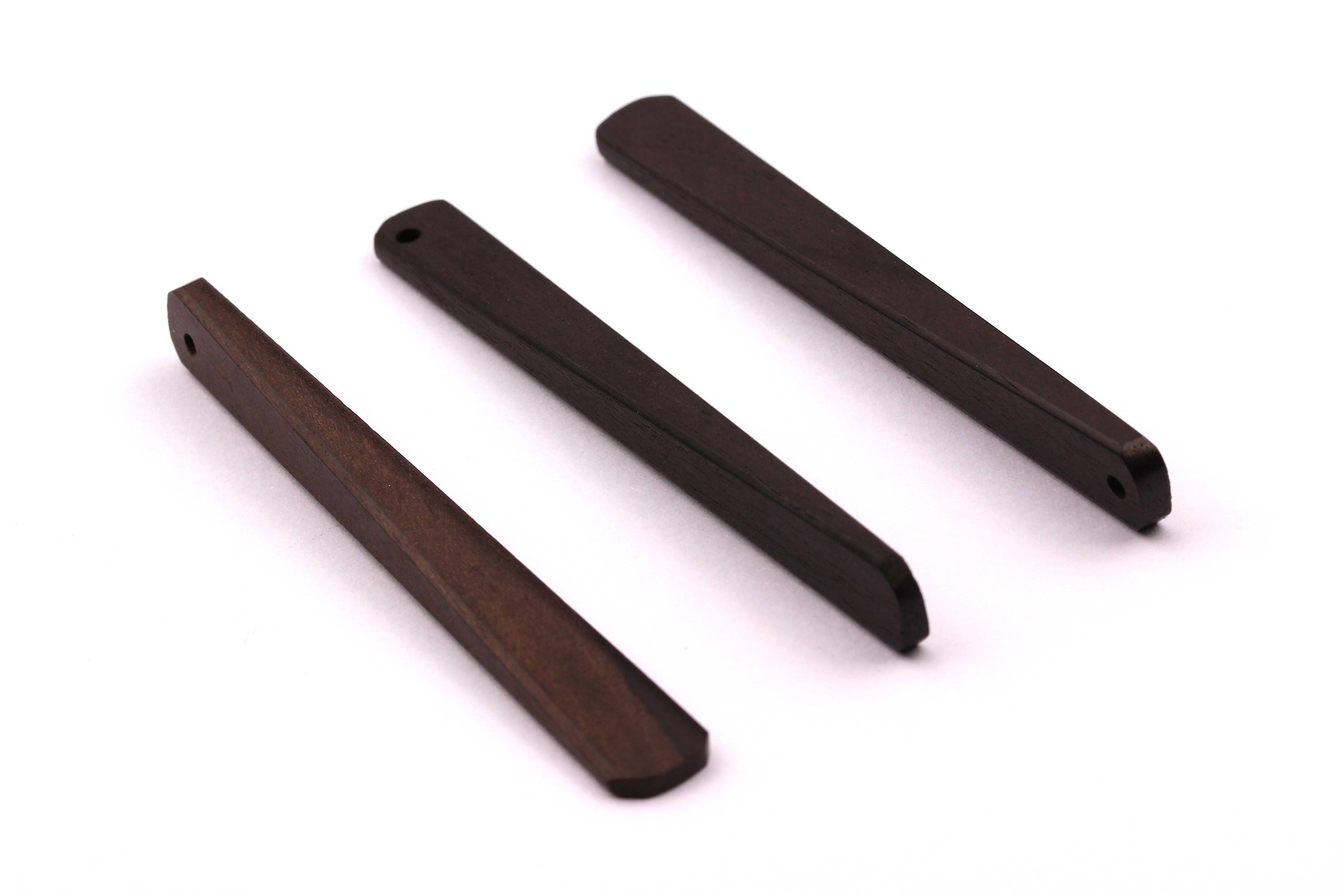 Wood Earring Charms - Hammered Long Bar Shaped - Ebony Wood Charms for Necklace and Earrings - Wooden Beads - 65x7x3mm - BB1034E - DOMEDBAZAAR