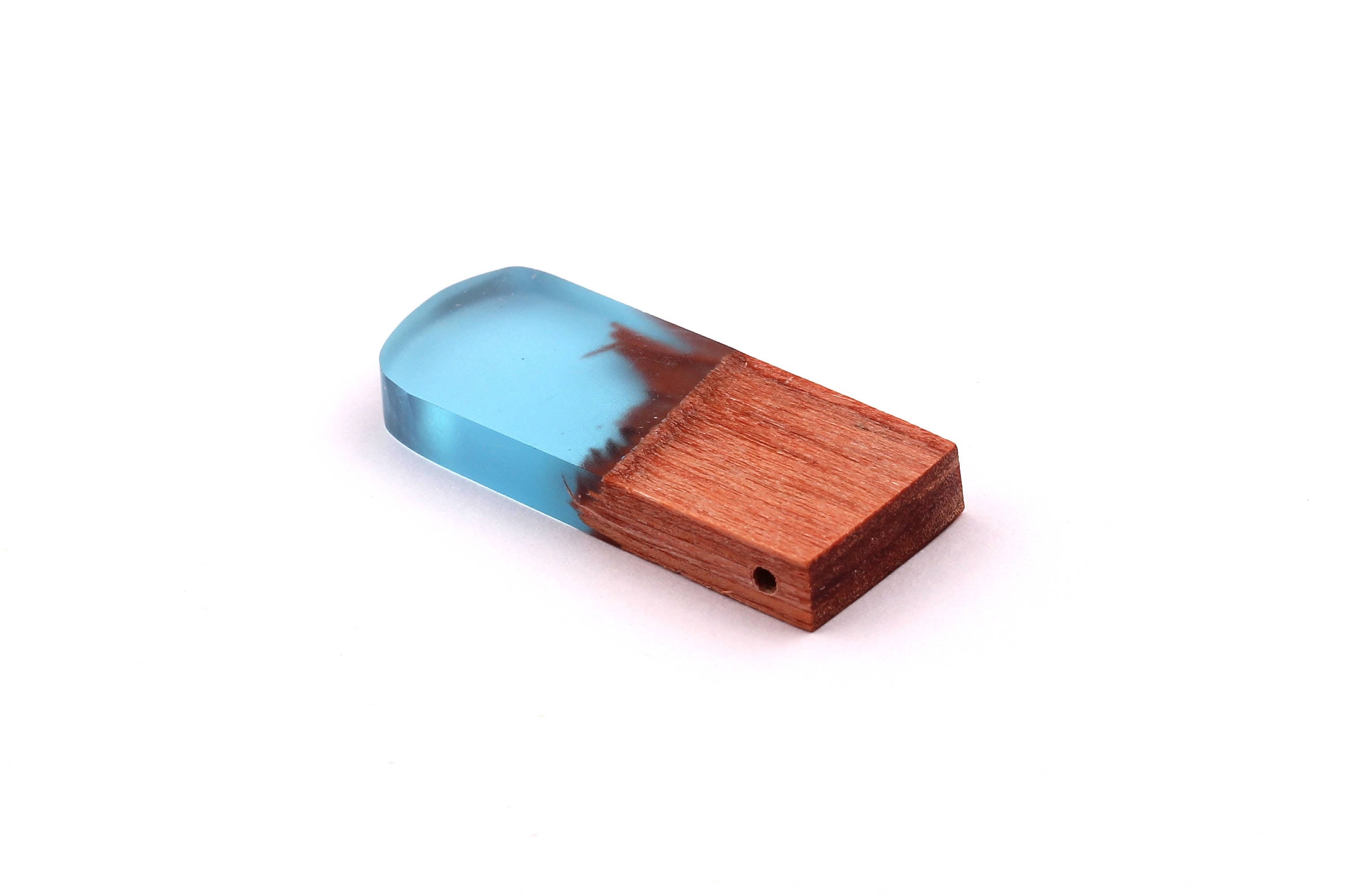 Wood Resin Pendant - Natural Wooden Charms - Blue Epoxy Resin Necklace - Jewelry Supplies - Wooden Beads 32x13x4mm - BB1036B - DOMEDBAZAAR