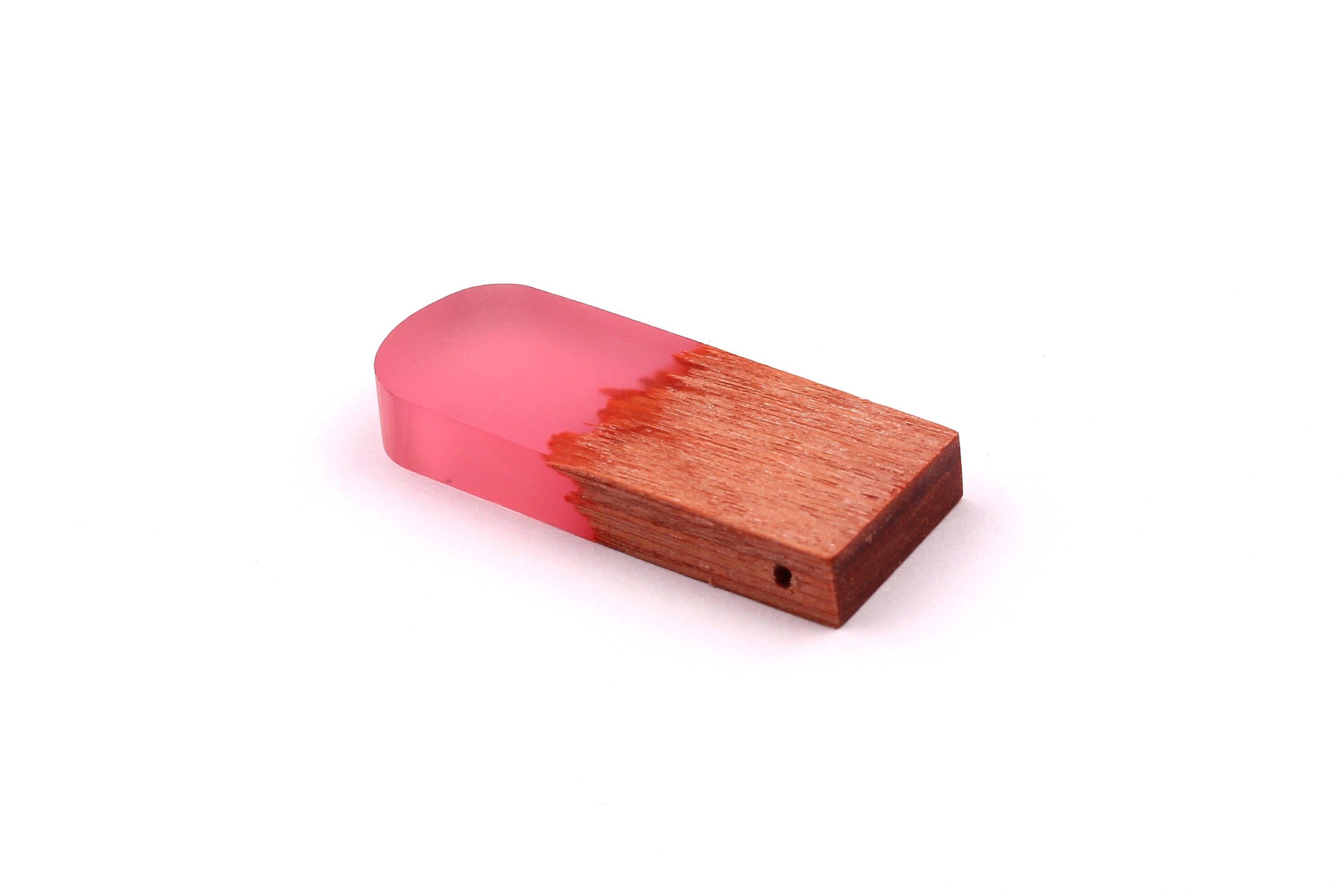 Wood Resin Pendant - Natural Wooden Charms - Light Pink Epoxy Resin Necklace - Jewelry Supplies - Wooden Beads 32x13x4mm - BB1036P - DOMEDBAZAAR
