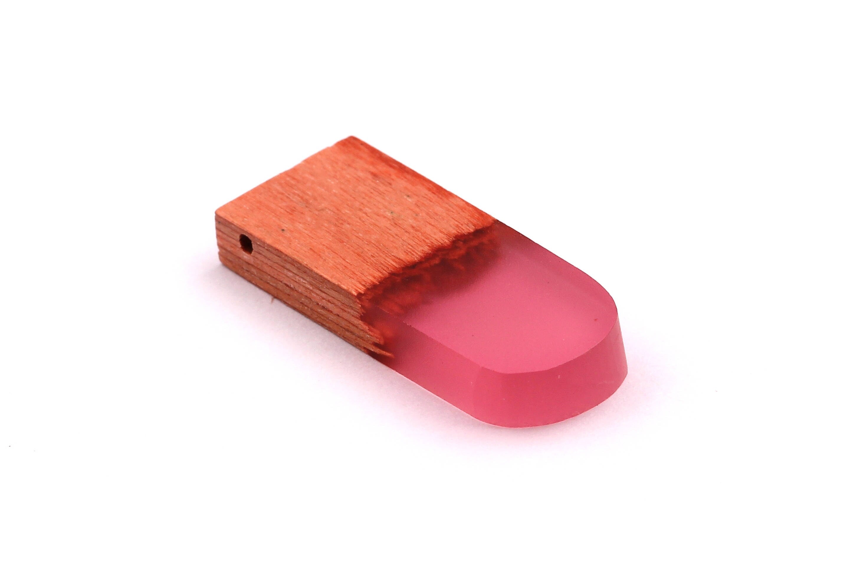 Wood Resin Pendant - Natural Wooden Charms - Light Pink Epoxy Resin Necklace - Jewelry Supplies - Wooden Beads 32x13x4mm - BB1036P - DOMEDBAZAAR