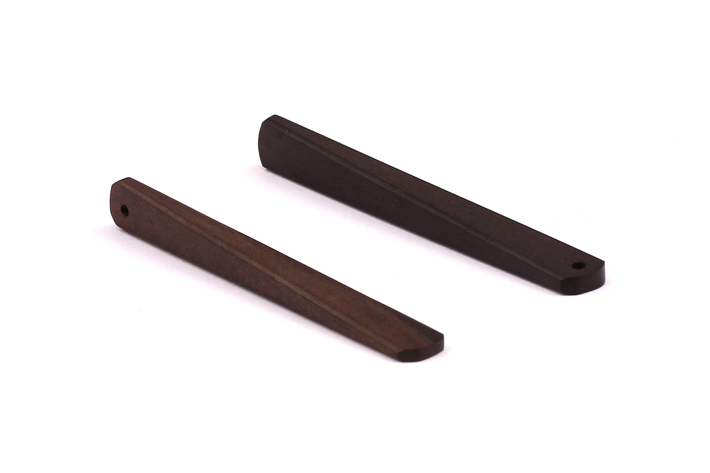 Wood Earring Charms - Hammered Long Bar Shaped - Ebony Wood Charms for Necklace and Earrings - Wooden Beads - 65x7x3mm - BB1034E - DOMEDBAZAAR