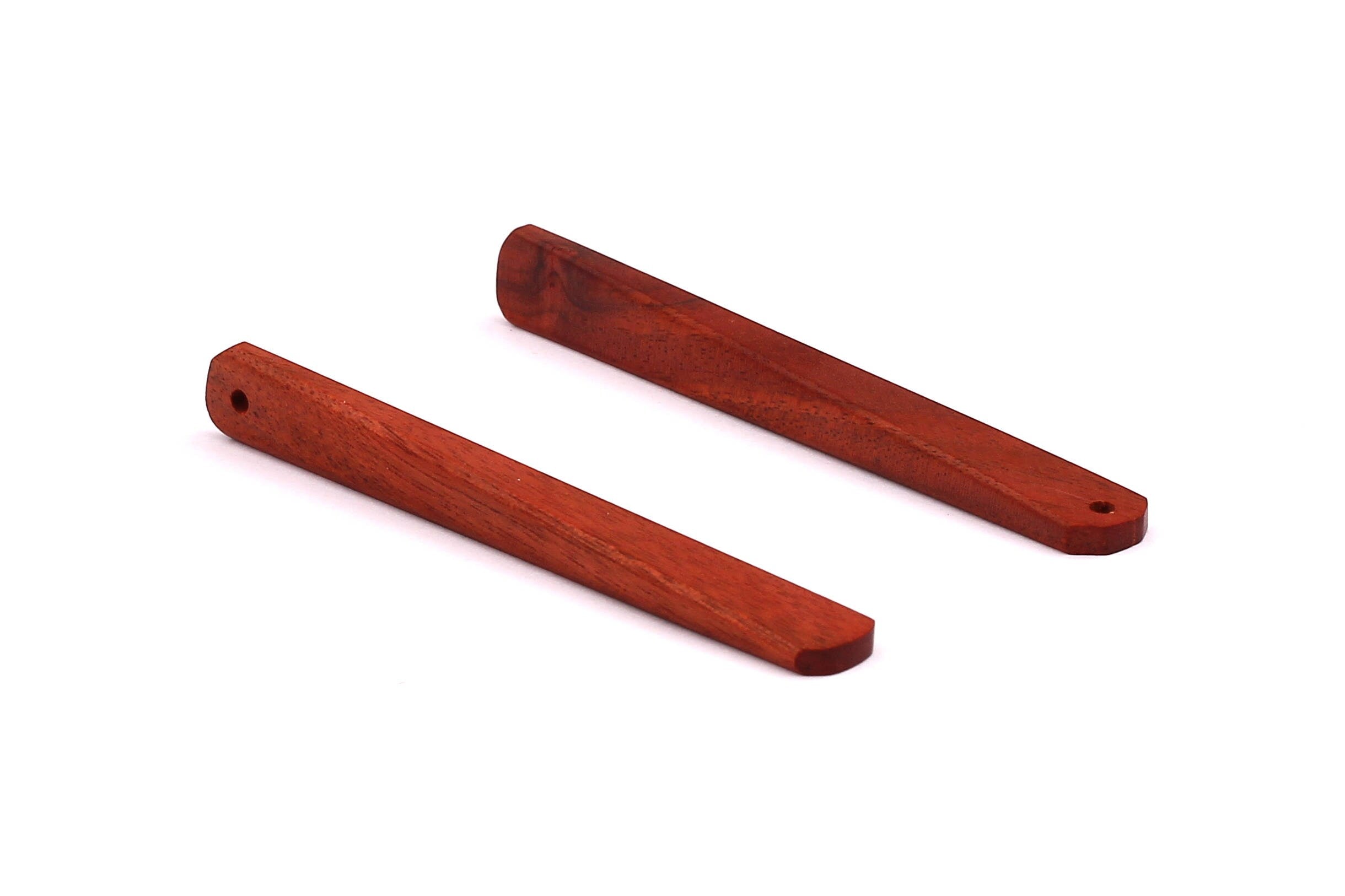 Wood Earring Charms - Hammered Long Bar Shaped - Natural Rosewood Charms for Necklace and Earrings - Wooden Beads - 65x7x3mm - BB1034R - DOMEDBAZAAR
