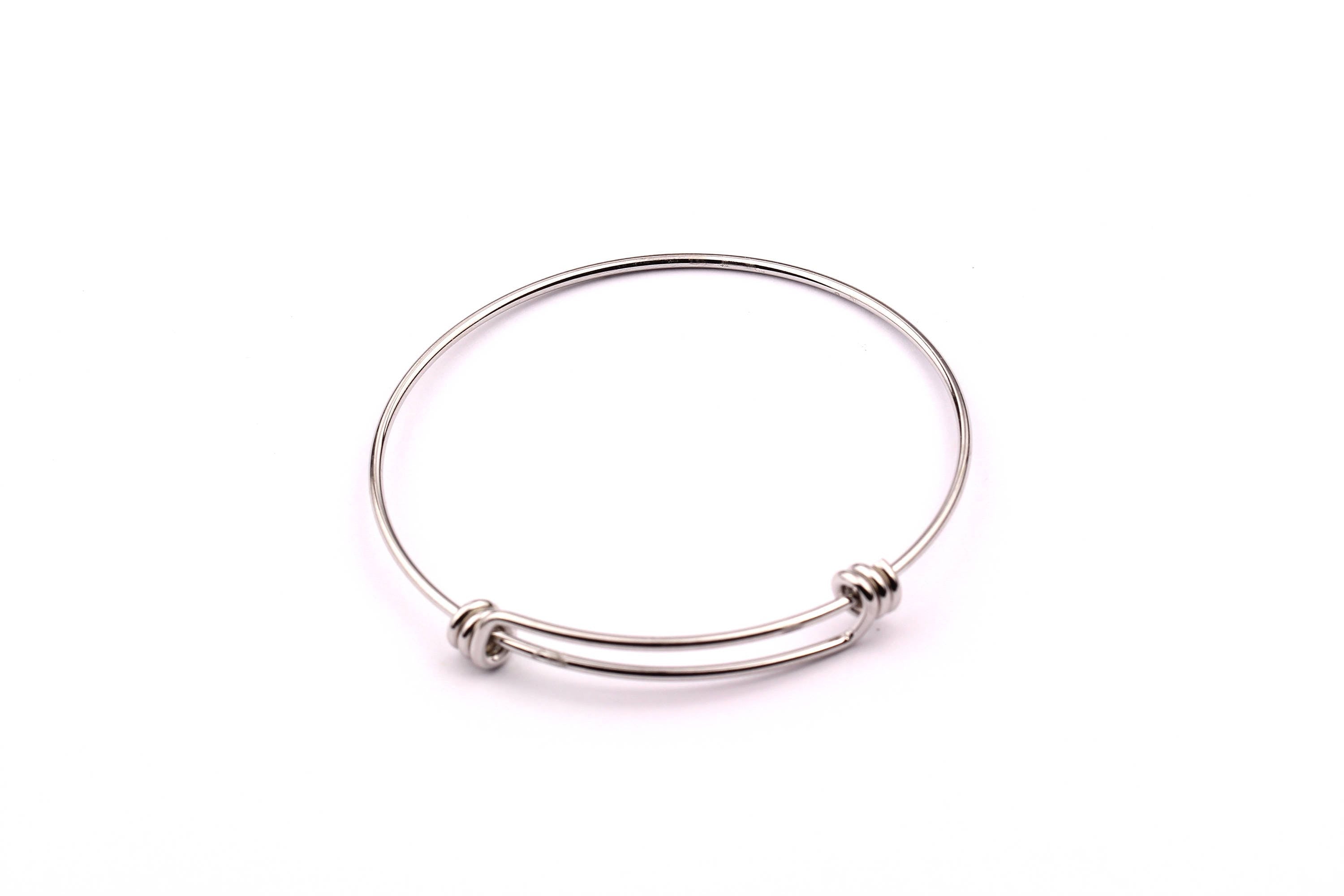 Adjustable Bangle Bracelet - Stainless Steel Bracelet - Two Loops - Expandable Wire Bangle For Charms - Jewelry Supplies - 60x1.6mm - SS1002 - DOMEDBAZAAR