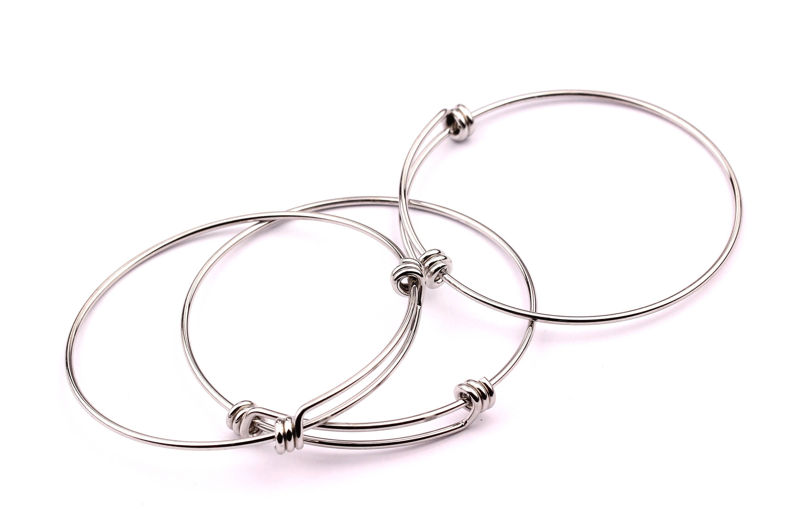 Adjustable Bangle Bracelet - Stainless Steel Bracelet - Two Loops - Expandable Wire Bangle For Charms - Jewelry Supplies - 60x1.6mm - SS1002 - DOMEDBAZAAR