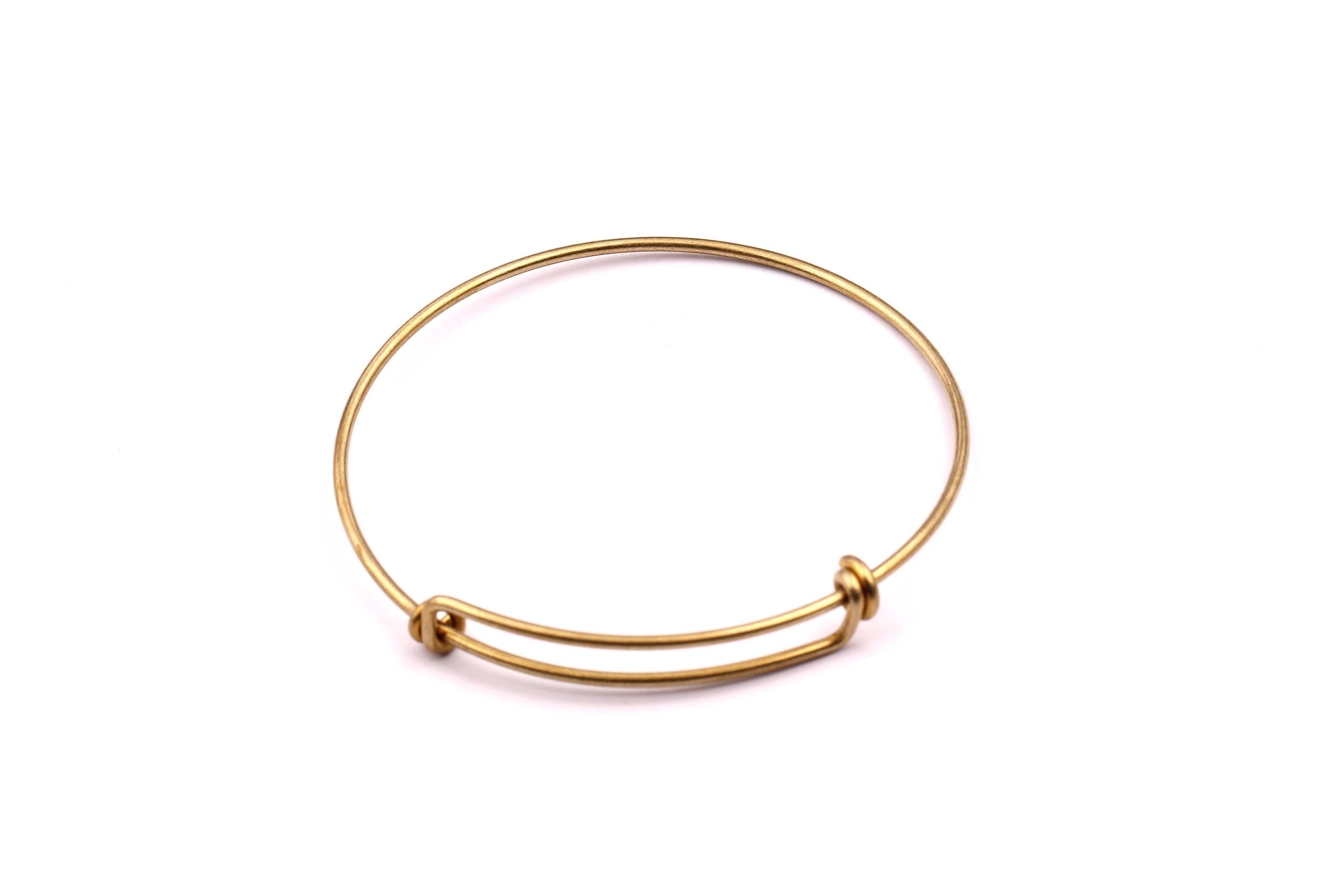 Adjustable Bangle Bracelet - Raw Brass Bracelet - Double Loops - Expandable Wire Bangle For Charms - Jewelry Supplies - 63x1.5mm - PP1002 - DOMEDBAZAAR