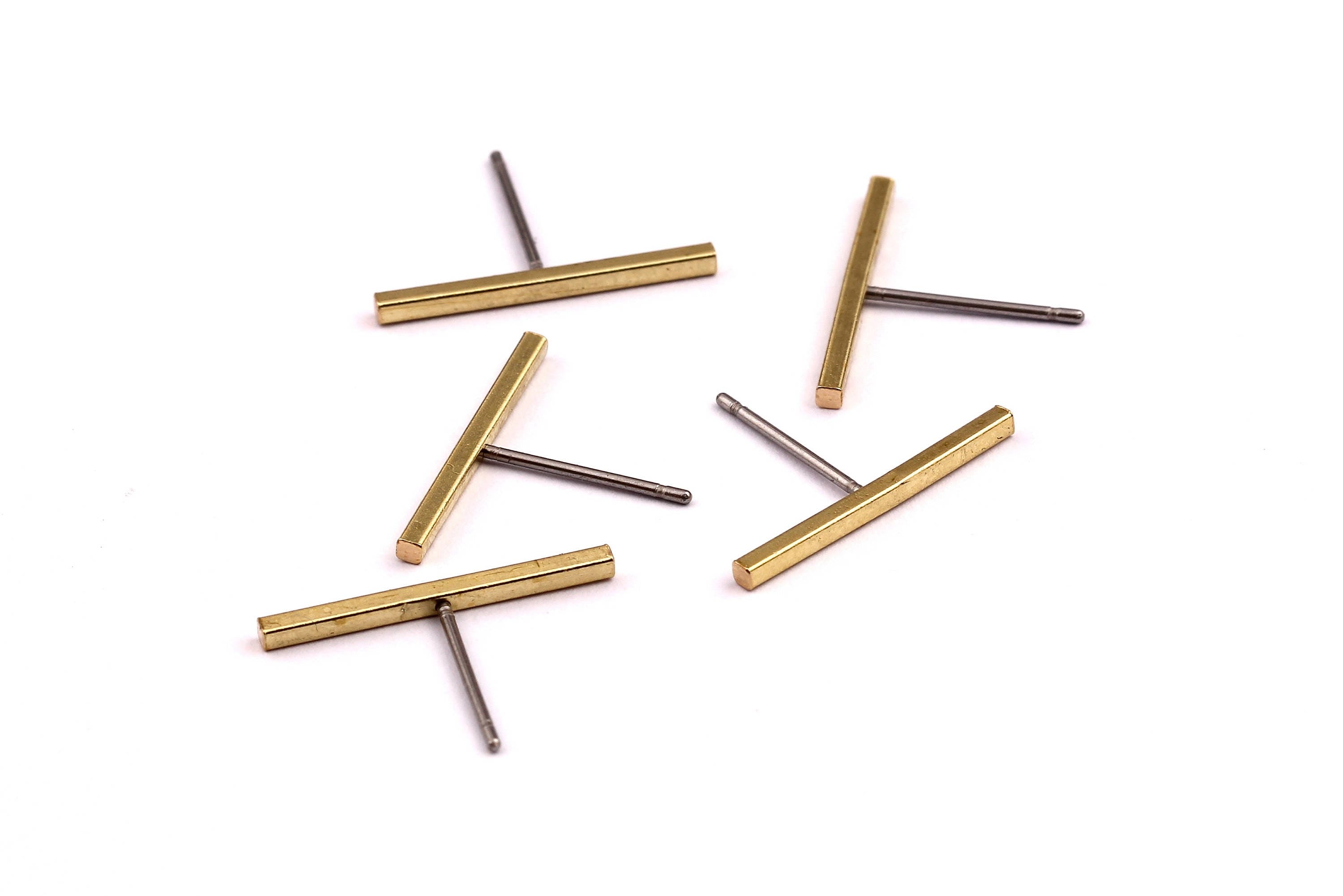 Rectangle Bar Stud - Raw Brass Flat Bar Stud - Stainless Steel Earring Posts - Ear Studs - Jewelry Supplies for Earrings - 20x12mm PP1004D - DOMEDBAZAAR