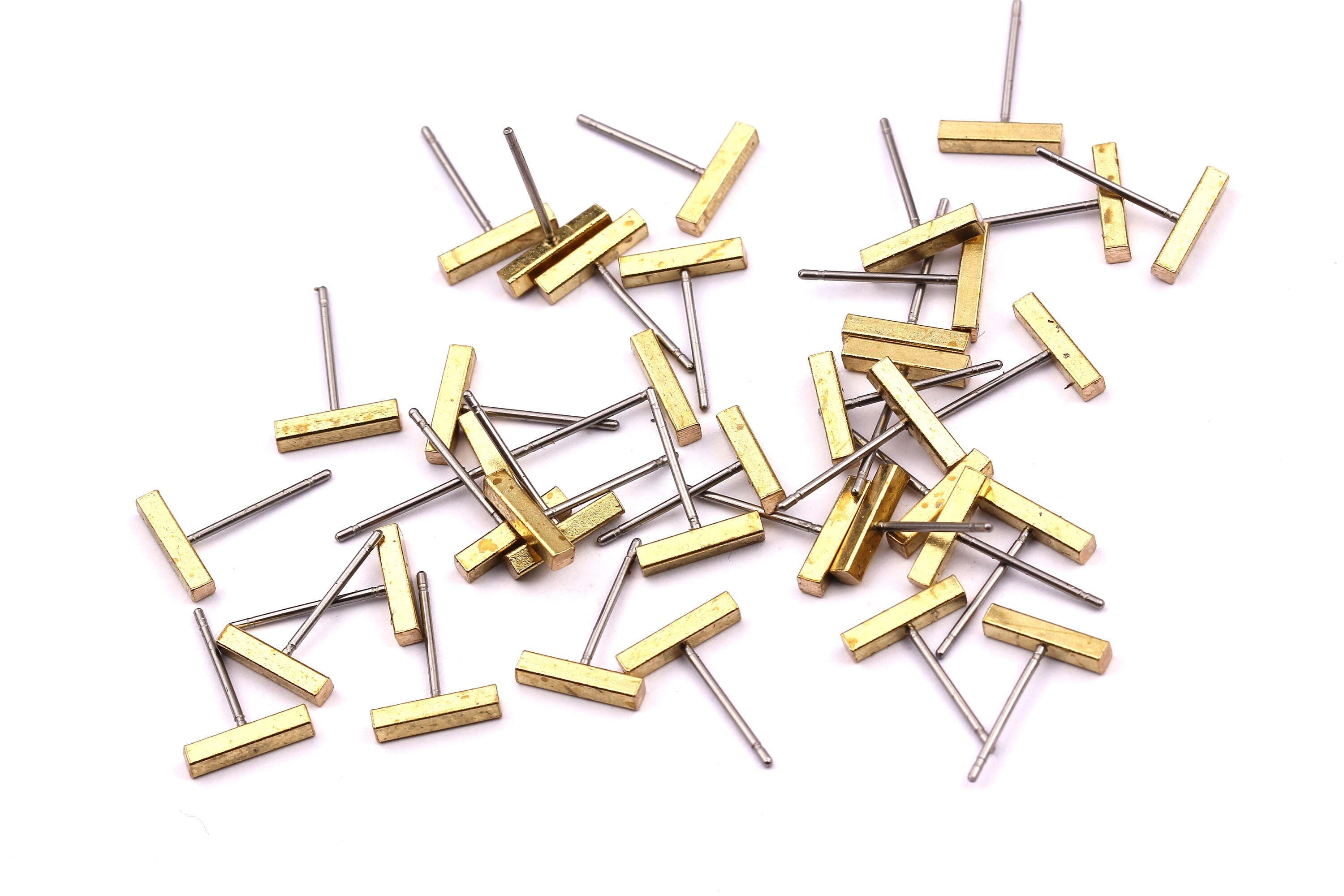 Rectangle Bar Stud - Raw Brass Flat Bar Stud - Stainless Steel Earring Posts - Ear Studs - Jewelry Supplies for Earrings - 10x12mm PP1005 - DOMEDBAZAAR