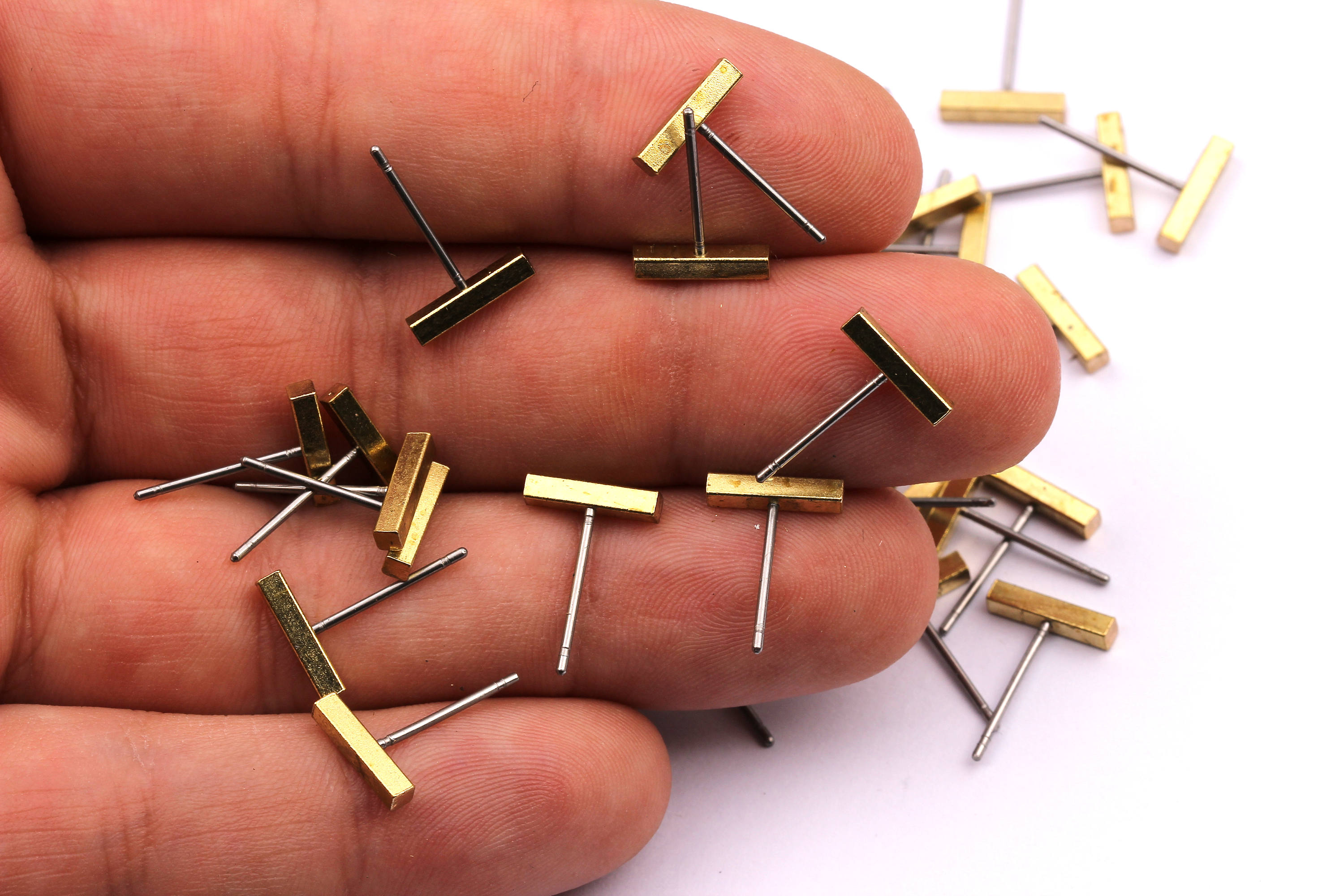 Rectangle Bar Stud - Raw Brass Flat Bar Stud - Stainless Steel Earring Posts - Ear Studs - Jewelry Supplies for Earrings - 10x12mm PP1005 - DOMEDBAZAAR