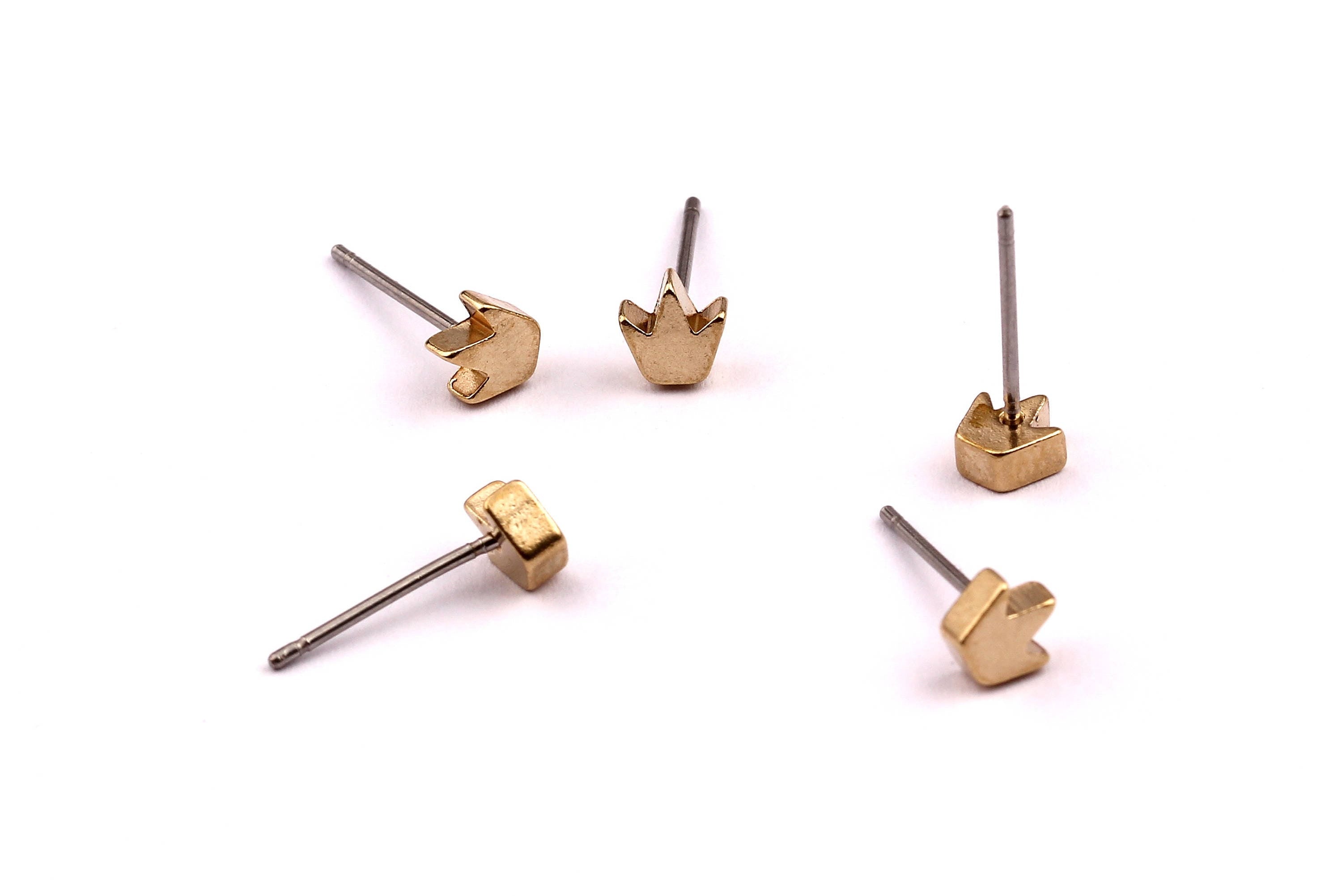 Crown Stud - Raw Brass Crown Pad - Stainless Steel Earring Posts - Ear Studs - Jewelry Supplies for Earrings - 5x12mm PP1010 - DOMEDBAZAAR