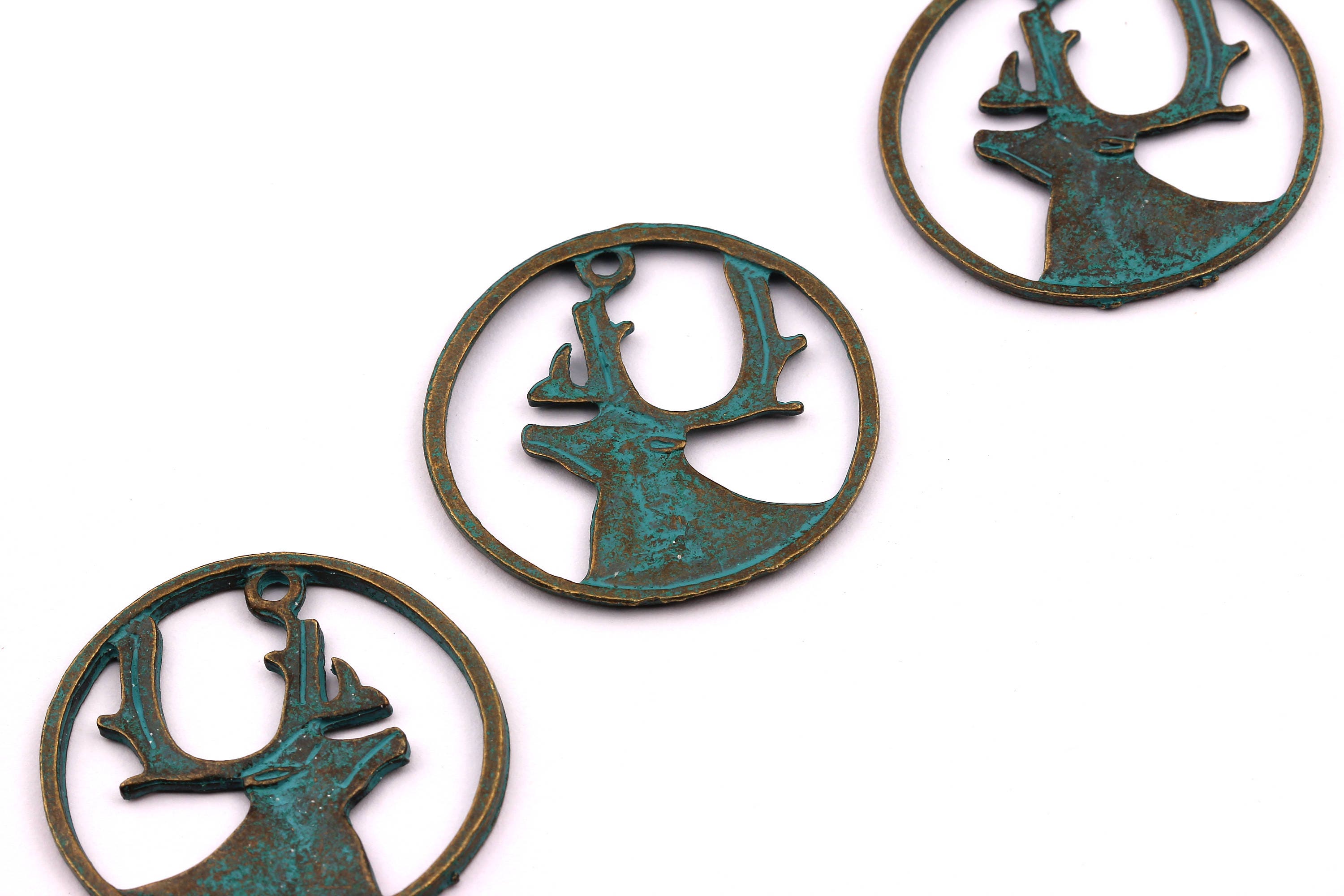 Faux Patina Pendant - Deer Shaped - Alloy Charms - Antique Bronze Tone Necklace - Zinc Alloy Beads - Jewelry Supplies - 35x35x1.75mm ZZ1007 - DOMEDBAZAAR