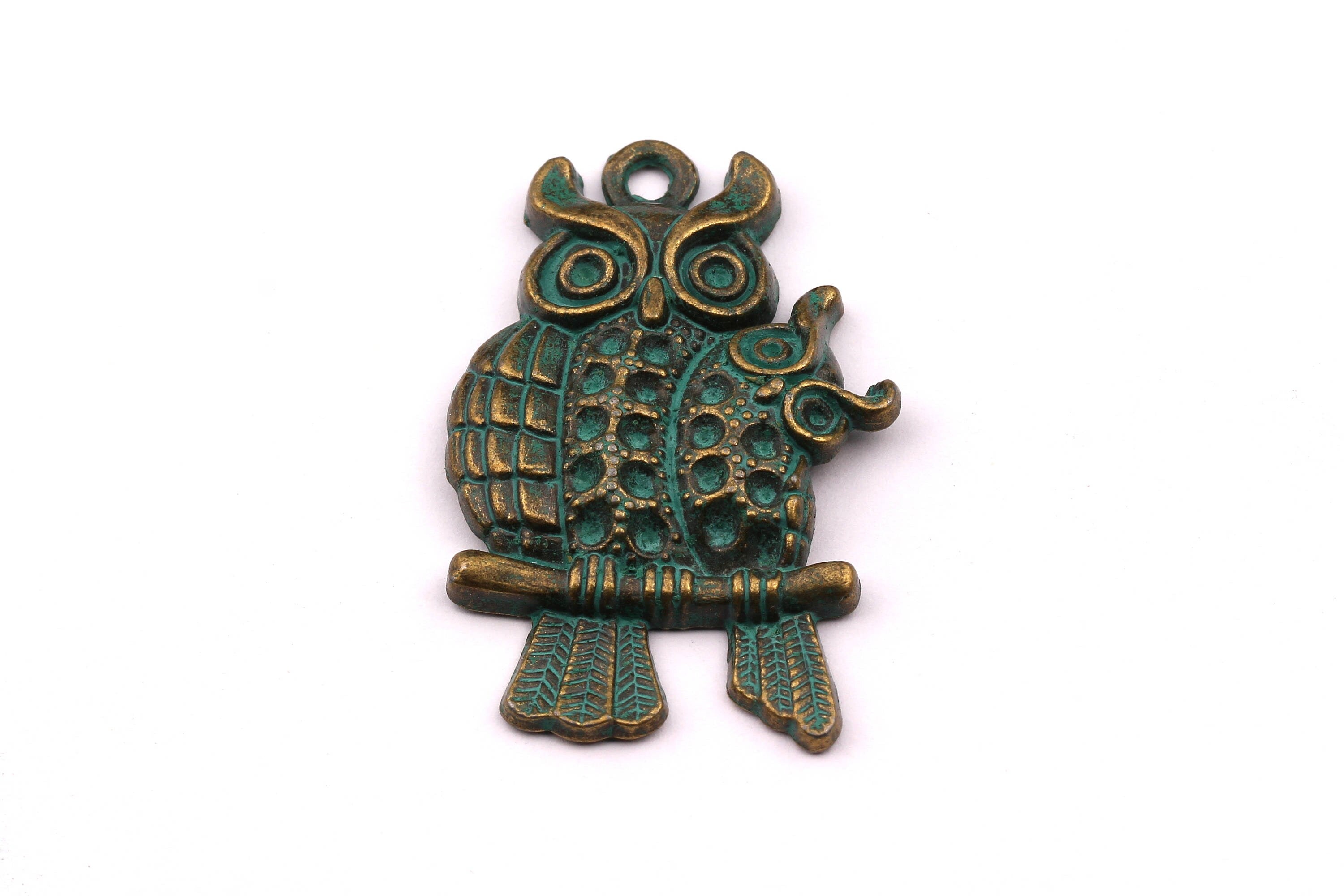 Faux Patina Pendant - Owl Shaped - Alloy Charms - Antique Bronze Tone Necklace - Zinc Alloy Beads - Jewelry Supplies - 40x28x3mm ZZ1020 - DOMEDBAZAAR