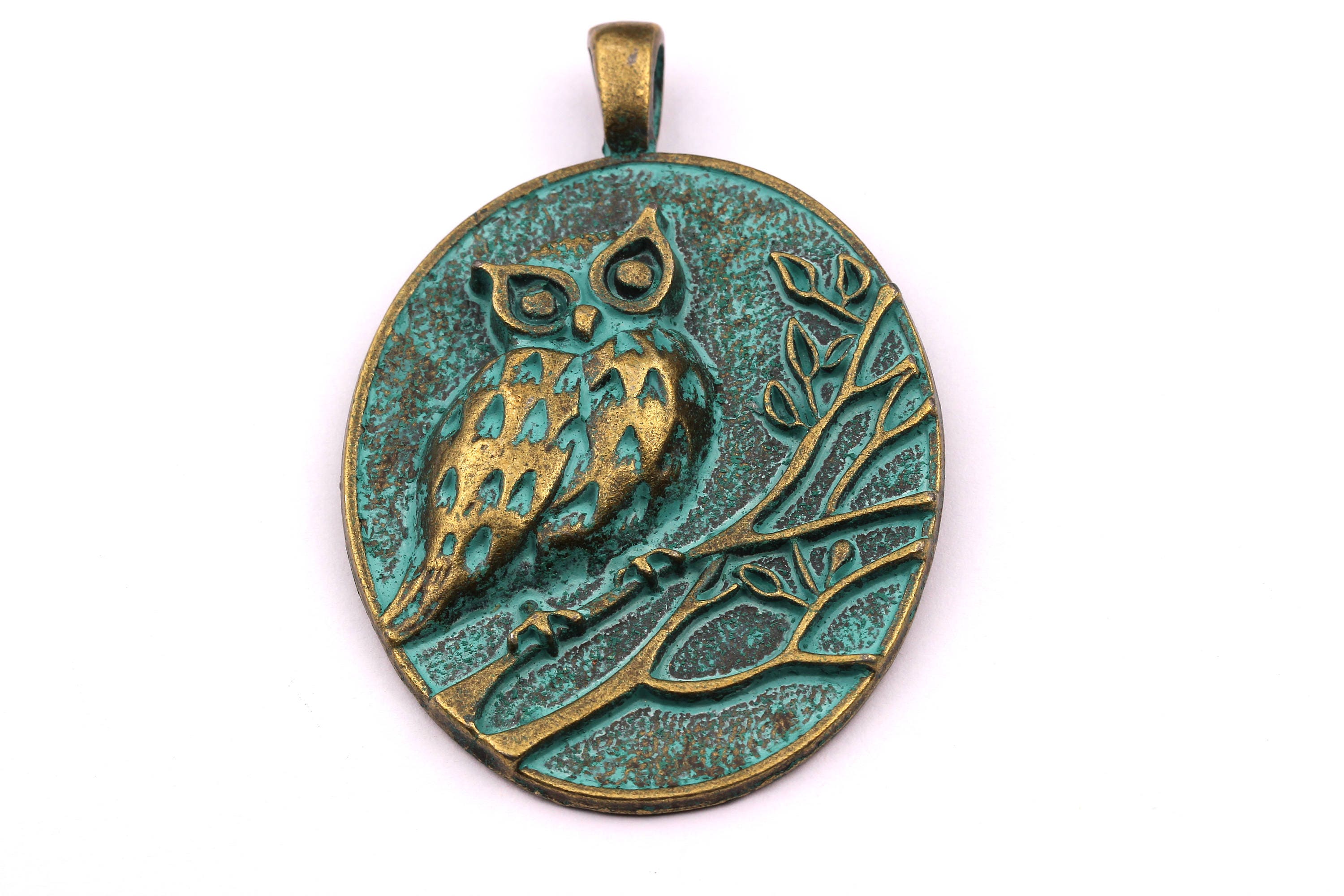 Faux Patina Pendant - Owl Shaped - Alloy Charms - Antique Bronze Tone Necklace - Zinc Alloy Beads - Jewelry Supplies - 55x45x3.5mm ZZ1023 - DOMEDBAZAAR