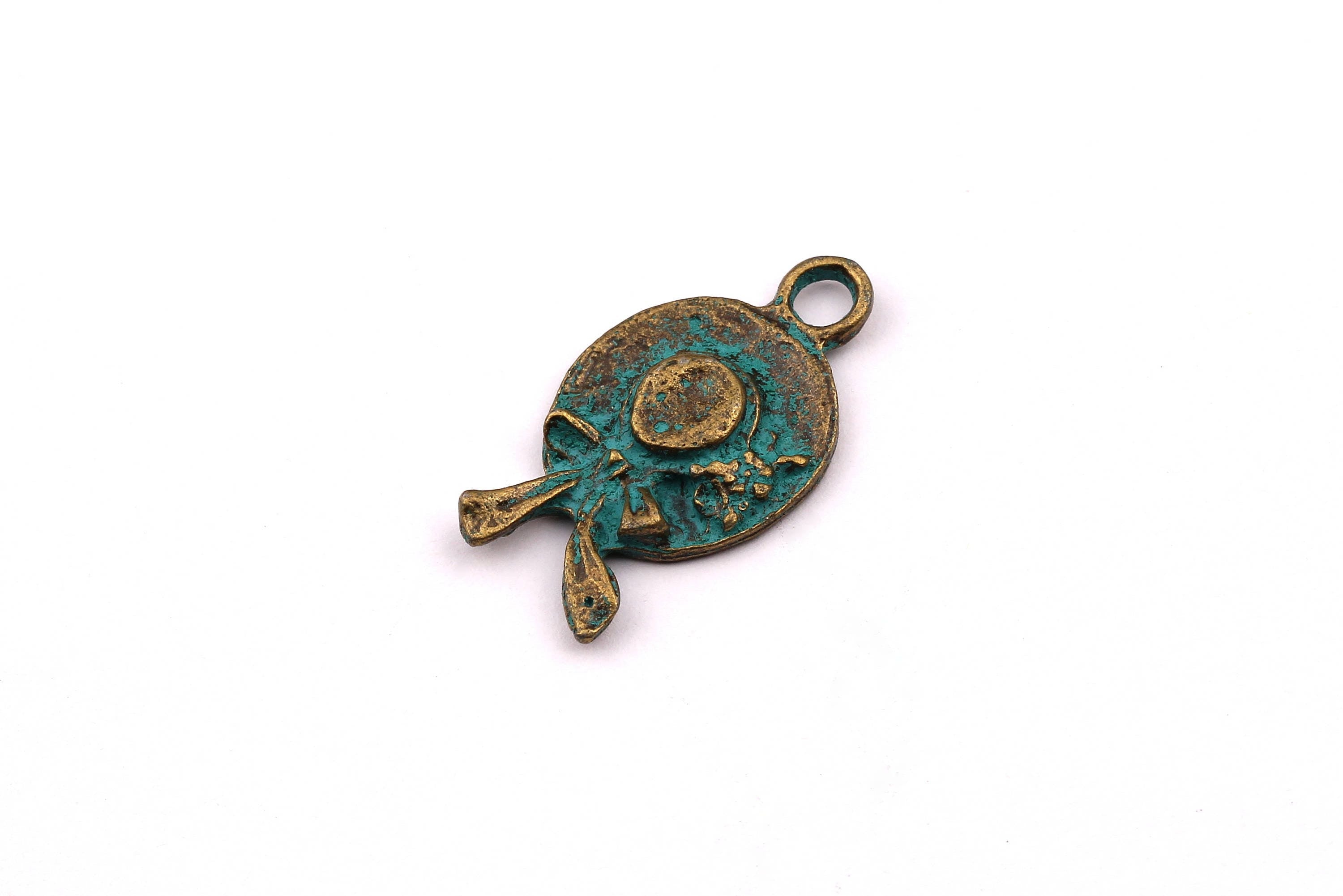 Faux Patina Pendant - Hat Shaped - Alloy Charms - Antique Bronze Tone Necklace - Zinc Alloy Beads - Jewelry Supplies - 25x15x1.7mm ZZ1031 - DOMEDBAZAAR