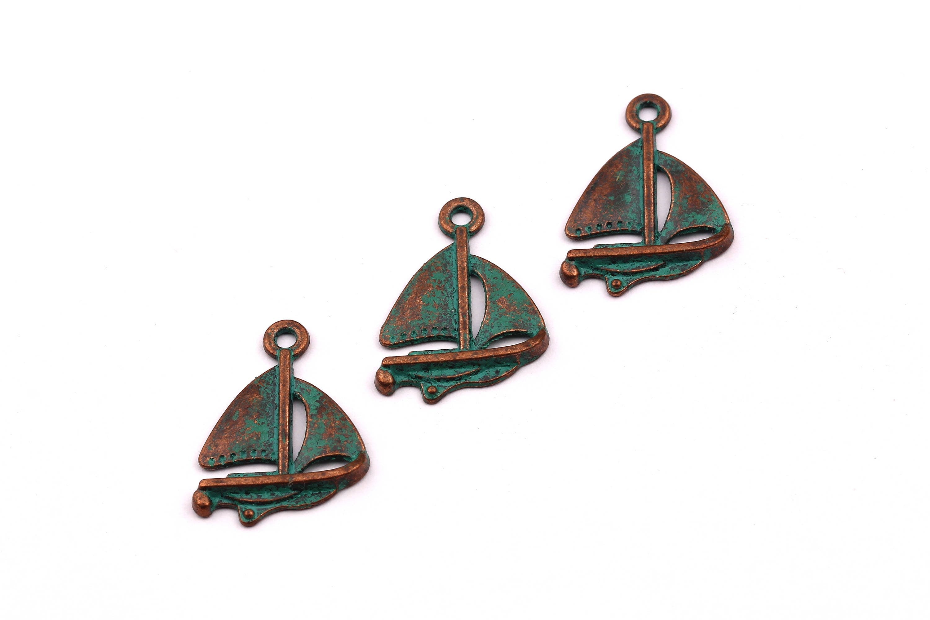 Faux Patina Pendant - Sailboat Shaped - Alloy Charms - Antique Bronze Tone Necklace - Zinc Alloy Beads - Jewelry Supplies - 20x20x1mm ZZ1043 - DOMEDBAZAAR