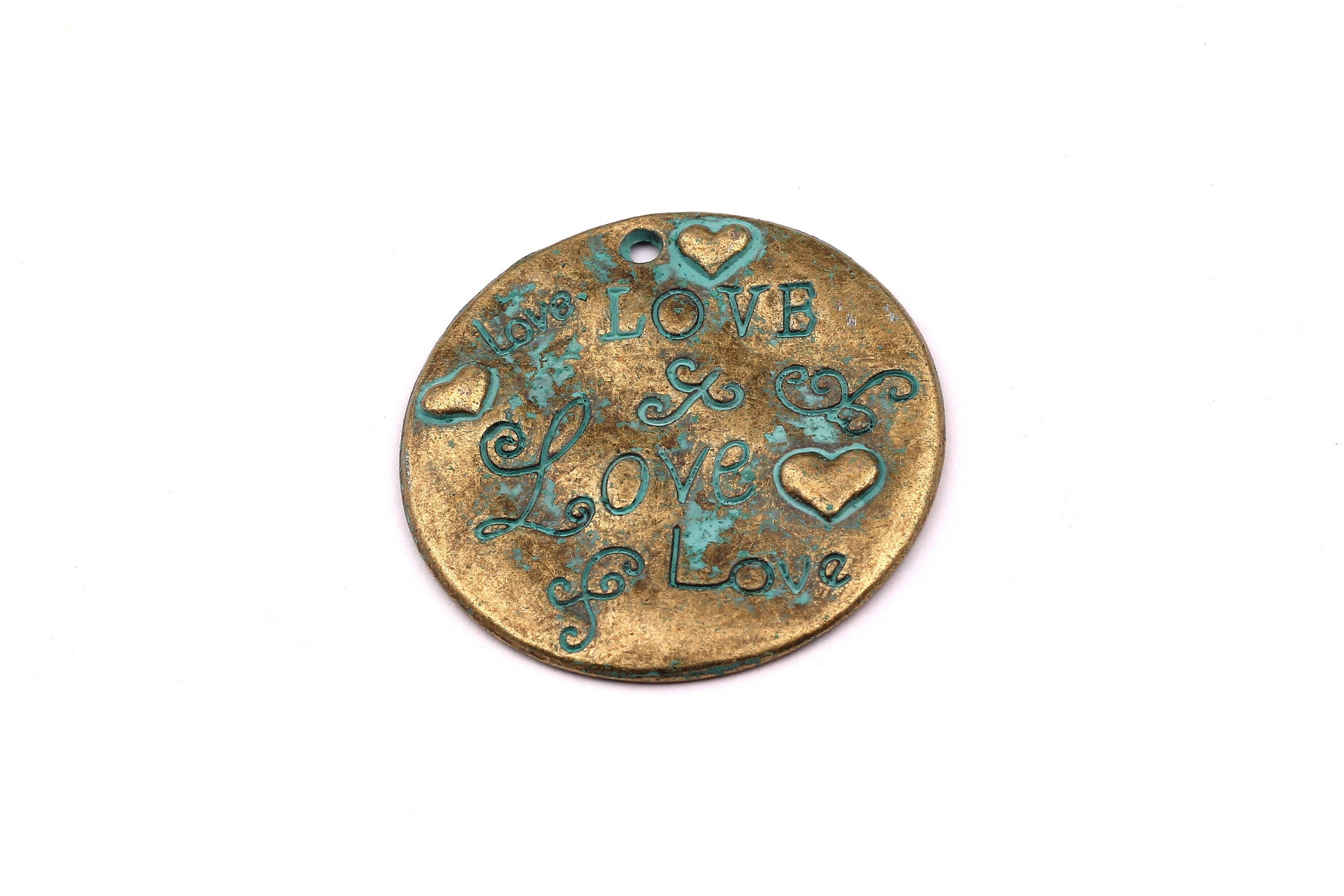 Faux Patina Pendant - Medal Shaped - Alloy Charms - Antique Bronze Tone Necklace - Zinc Alloy Beads - Love Pendant - 30x30x2mm ZZ1052 - DOMEDBAZAAR