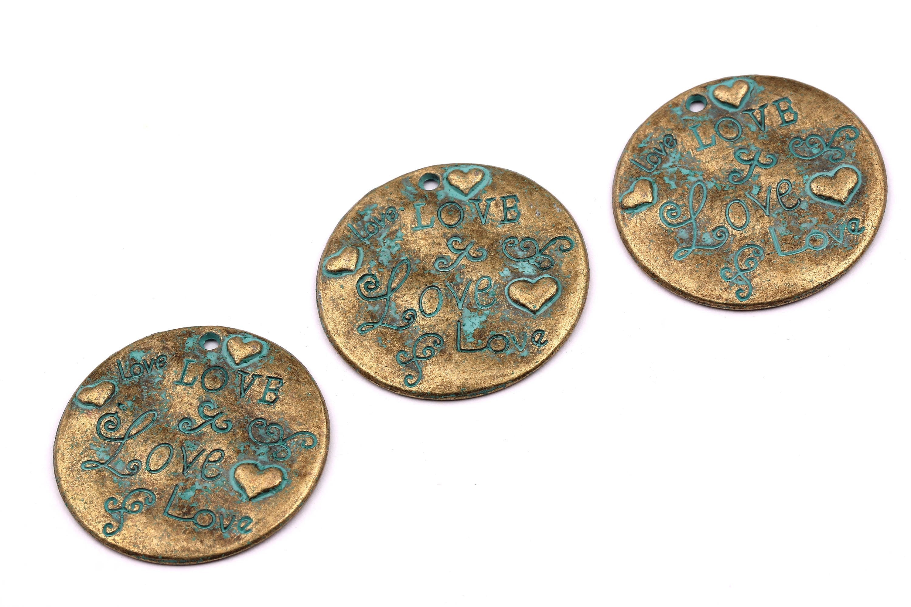 Faux Patina Pendant - Medal Shaped - Alloy Charms - Antique Bronze Tone Necklace - Zinc Alloy Beads - Love Pendant - 30x30x2mm ZZ1052 - DOMEDBAZAAR