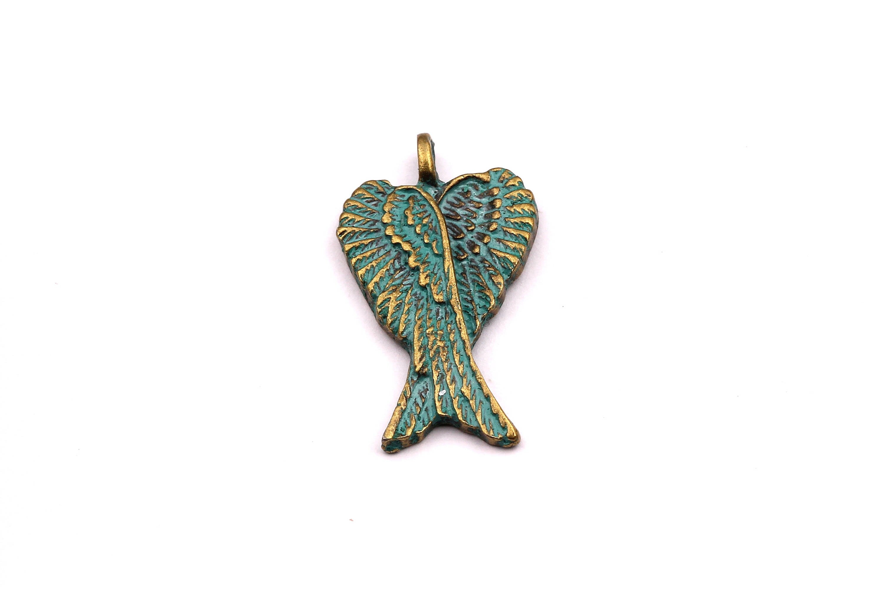 Faux Patina Pendant - Wings Shaped Alloy Charms - Antique Bronze Tone Necklace - Zinc Alloy Beads - Jewelry Supplies - 25x13x3mm ZZ1083 - DOMEDBAZAAR