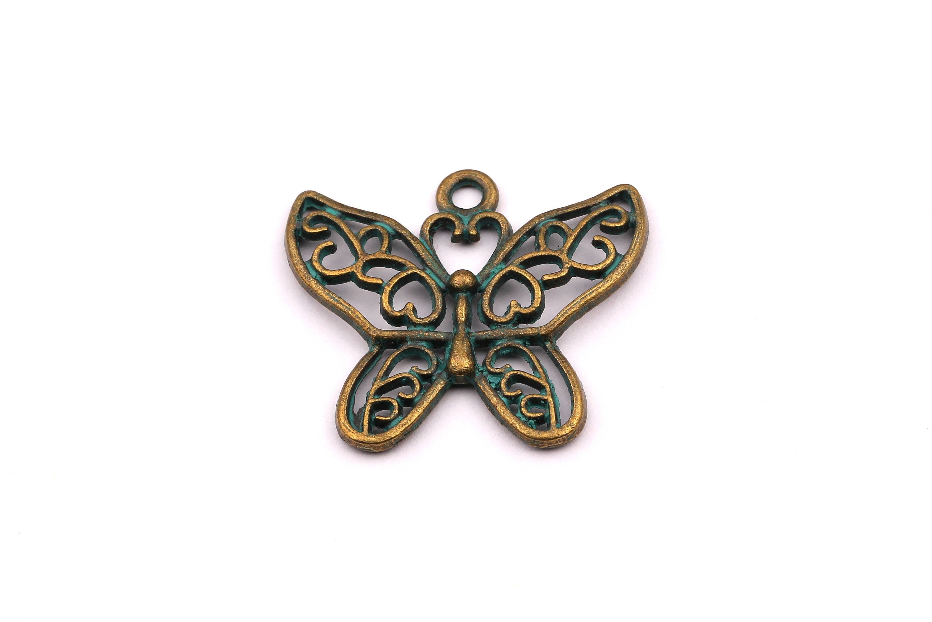 Faux Patina Pendant - Butterfly Shaped - Alloy Charms - Antique Bronze Tone Necklace - Zinc Alloy Beads - Jewelry Supplies - 25x28mm ZZ1104 - DOMEDBAZAAR