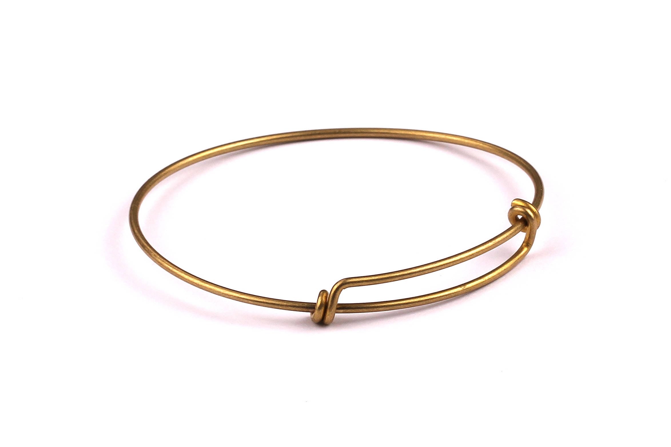 Adjustable Bangle Bracelet - Raw Brass Bracelet - Double Loops - Expandable Wire Bangle For Charms - Jewelry Supplies - 63x1.5mm - PP1002 - DOMEDBAZAAR