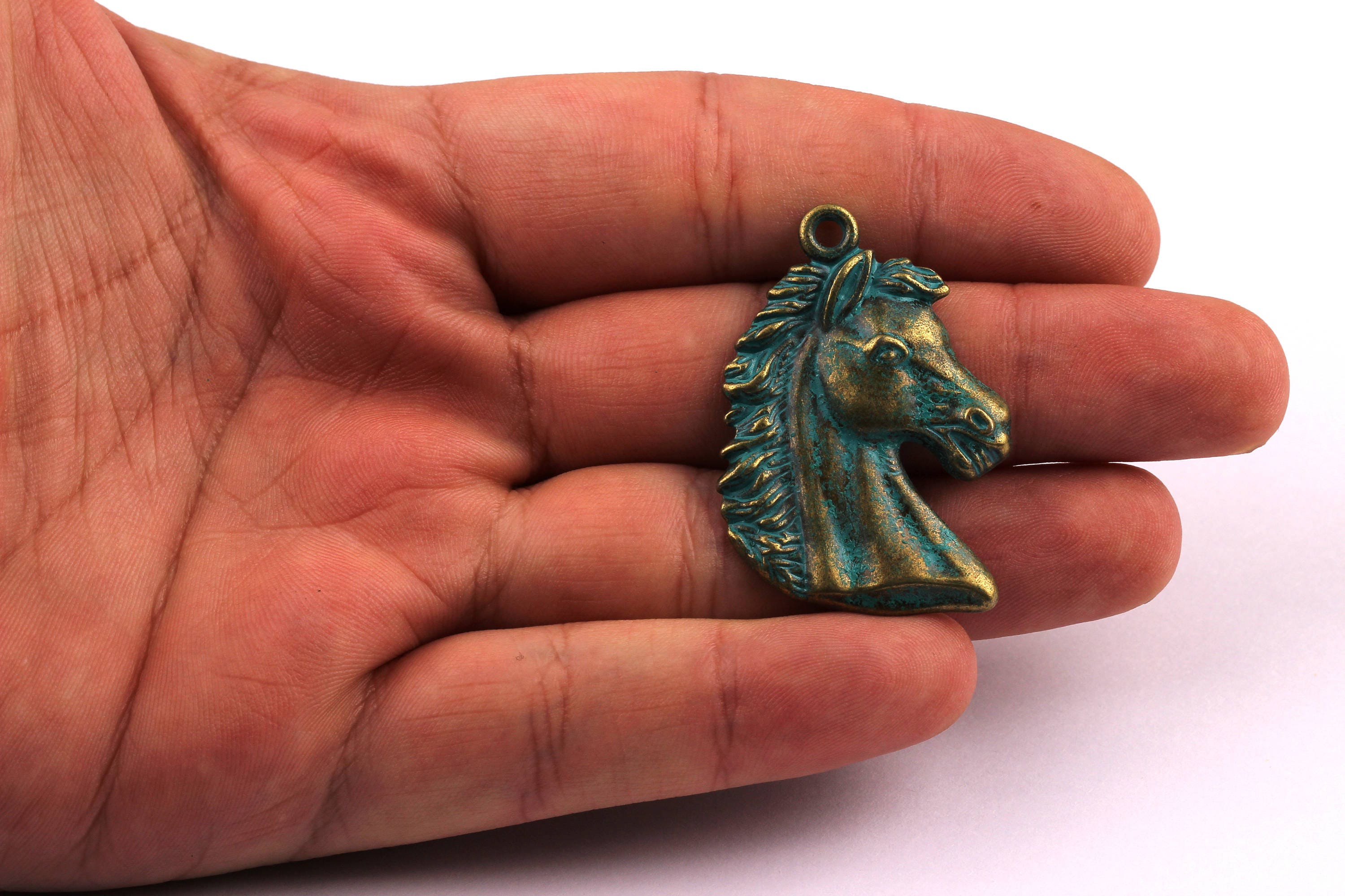 Faux Patina Pendant - Horse Shaped - Alloy Charms - Antique Bronze Tone Necklace - Zinc Alloy Beads - Jewelry Supplies - 35x35x2mm ZZ1001 - DOMEDBAZAAR