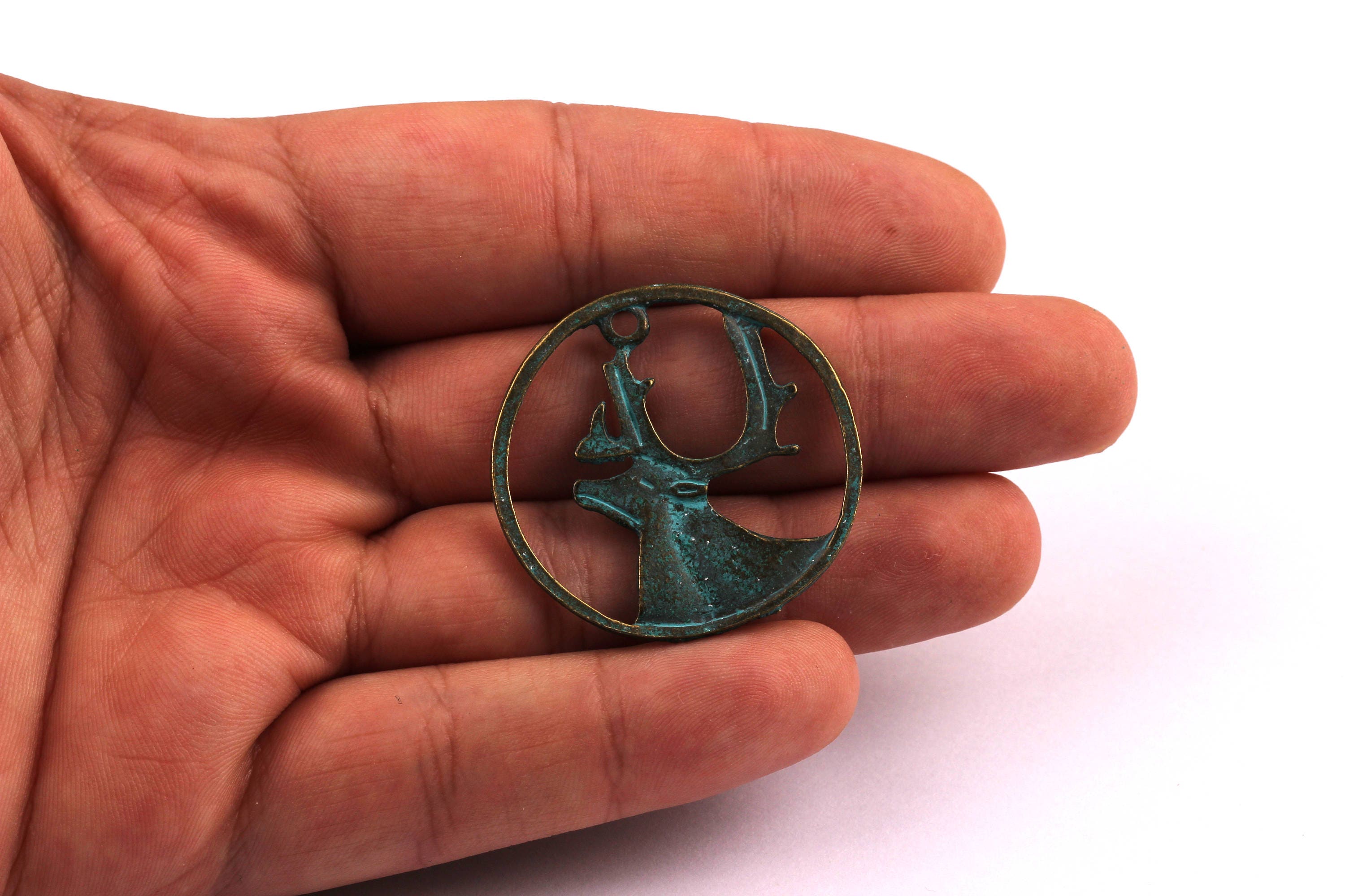 Faux Patina Pendant - Deer Shaped - Alloy Charms - Antique Bronze Tone Necklace - Zinc Alloy Beads - Jewelry Supplies - 35x35x1.75mm ZZ1007 - DOMEDBAZAAR
