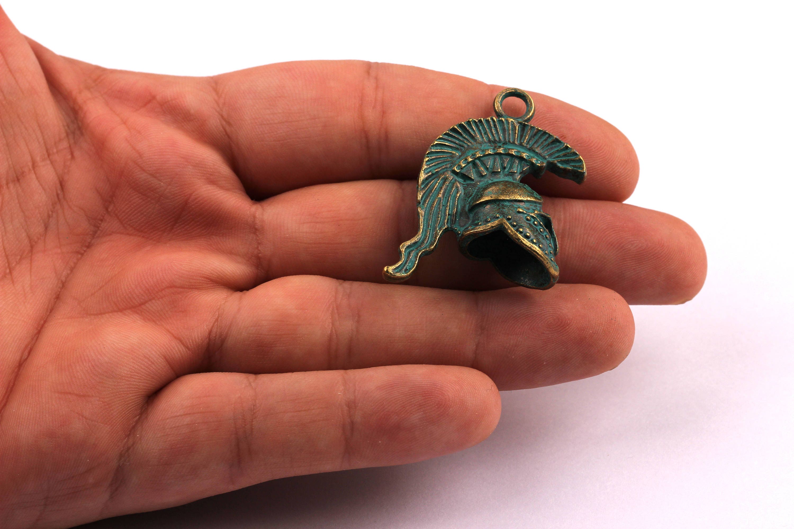 Faux Patina Pendant - Helmet Shaped - Alloy Charms - Antique Bronze Tone Necklace - Zinc Alloy Beads - Jewelry Supplies - 35x25x13mm ZZ1035 - DOMEDBAZAAR