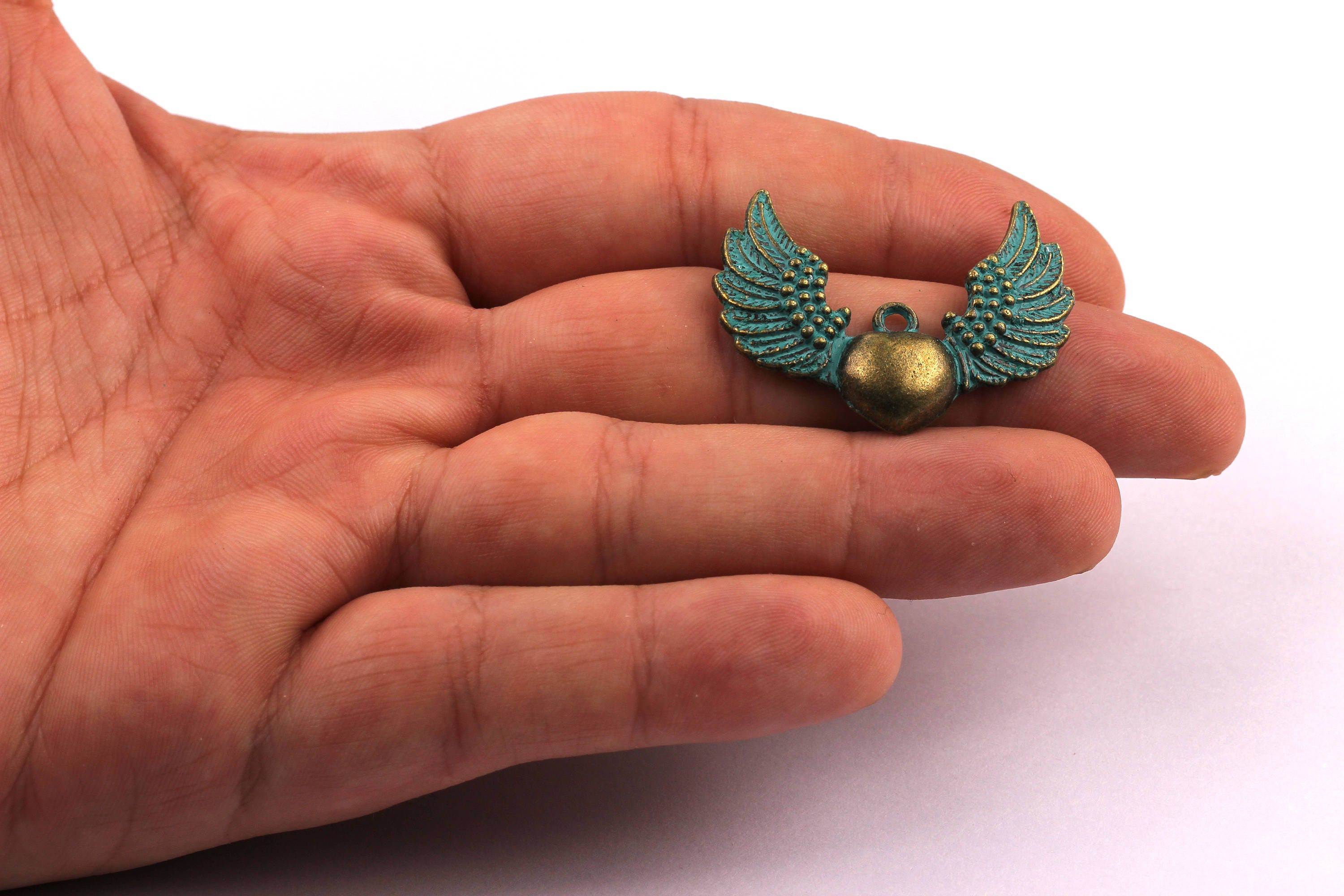 Faux Patina Pendant - Wings Shaped - Alloy Charms - Antique Bronze Tone Necklace - Zinc Alloy Beads - Jewelry Supplies - 25x35x2.5mm ZZ1036 - DOMEDBAZAAR