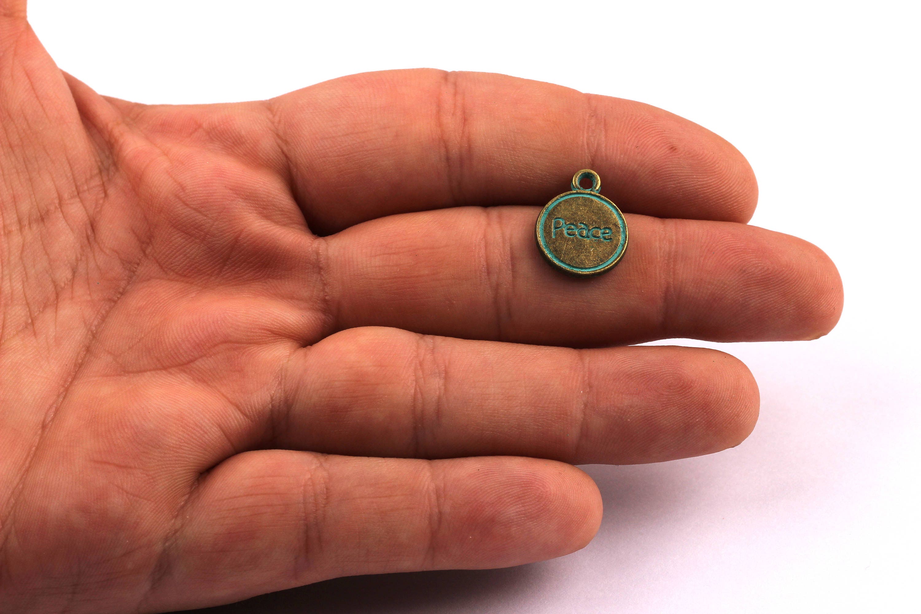 Faux Patina Pendant - Medal Shaped - Alloy Charms - Antique Bronze Tone Necklace - Zinc Alloy Beads - Peace Pendant - 13x13mm ZZ1046 - DOMEDBAZAAR