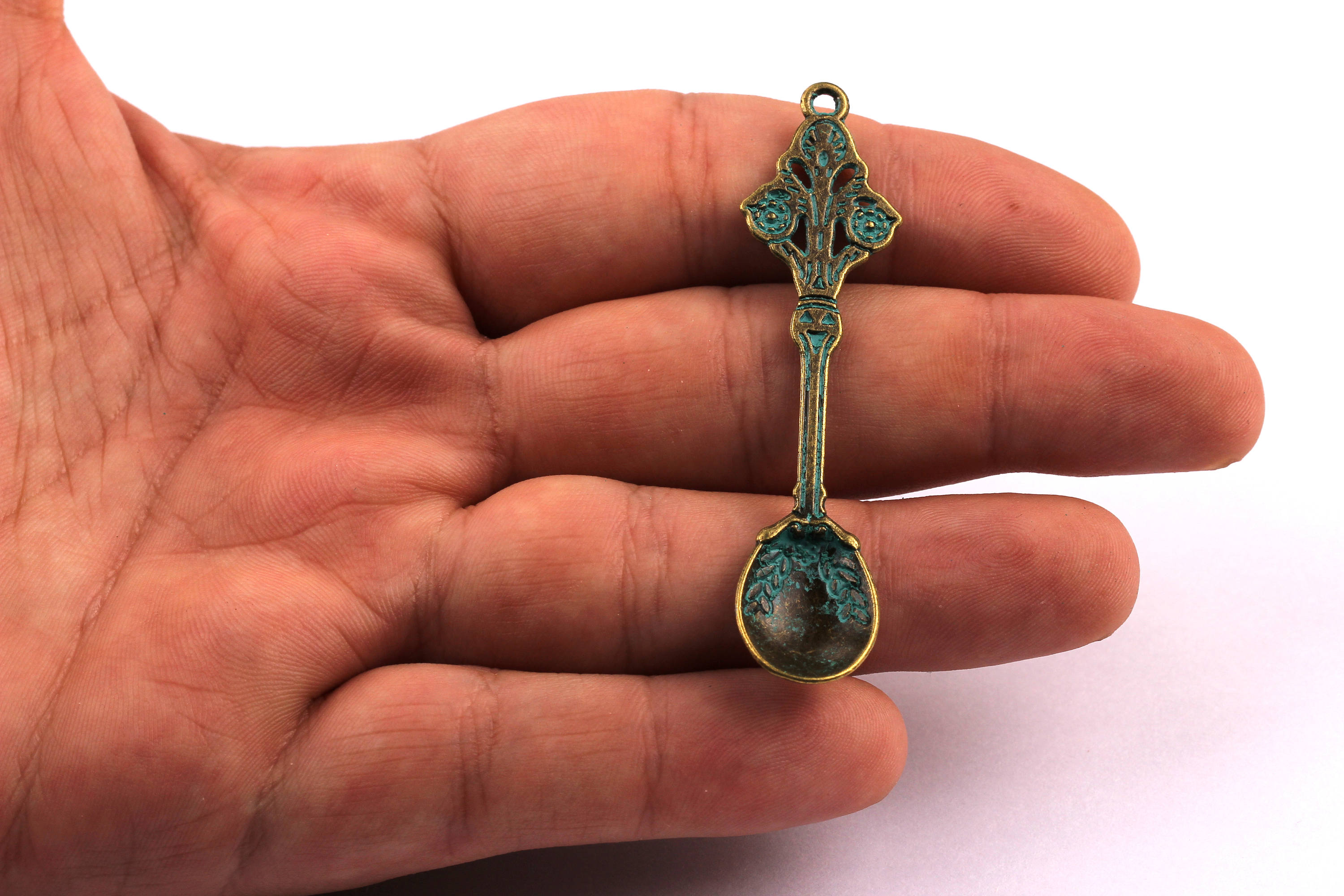 Faux Patina Pendant - Spoon Shaped - Alloy Charms - Antique Bronze Tone Necklace - Zinc Alloy Beads - Jewelry Supplies - 60x2mm ZZ1048 - DOMEDBAZAAR