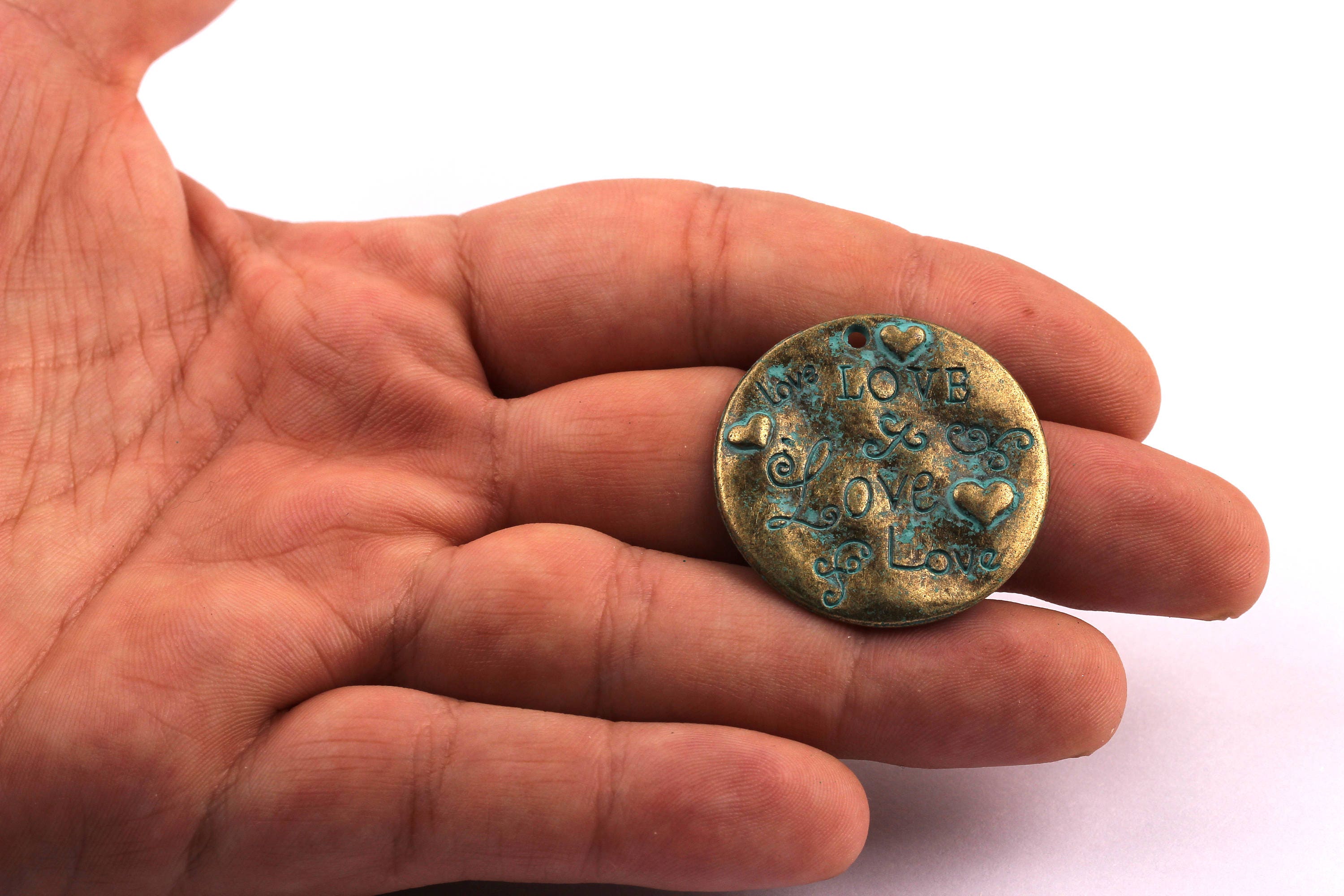 Faux Patina Pendant - Medal Shaped - Alloy Charms - Antique Bronze Tone Necklace - Zinc Alloy Beads - Love Pendant - 30x30x2mm ZZ1052 - DOMEDBAZAAR
