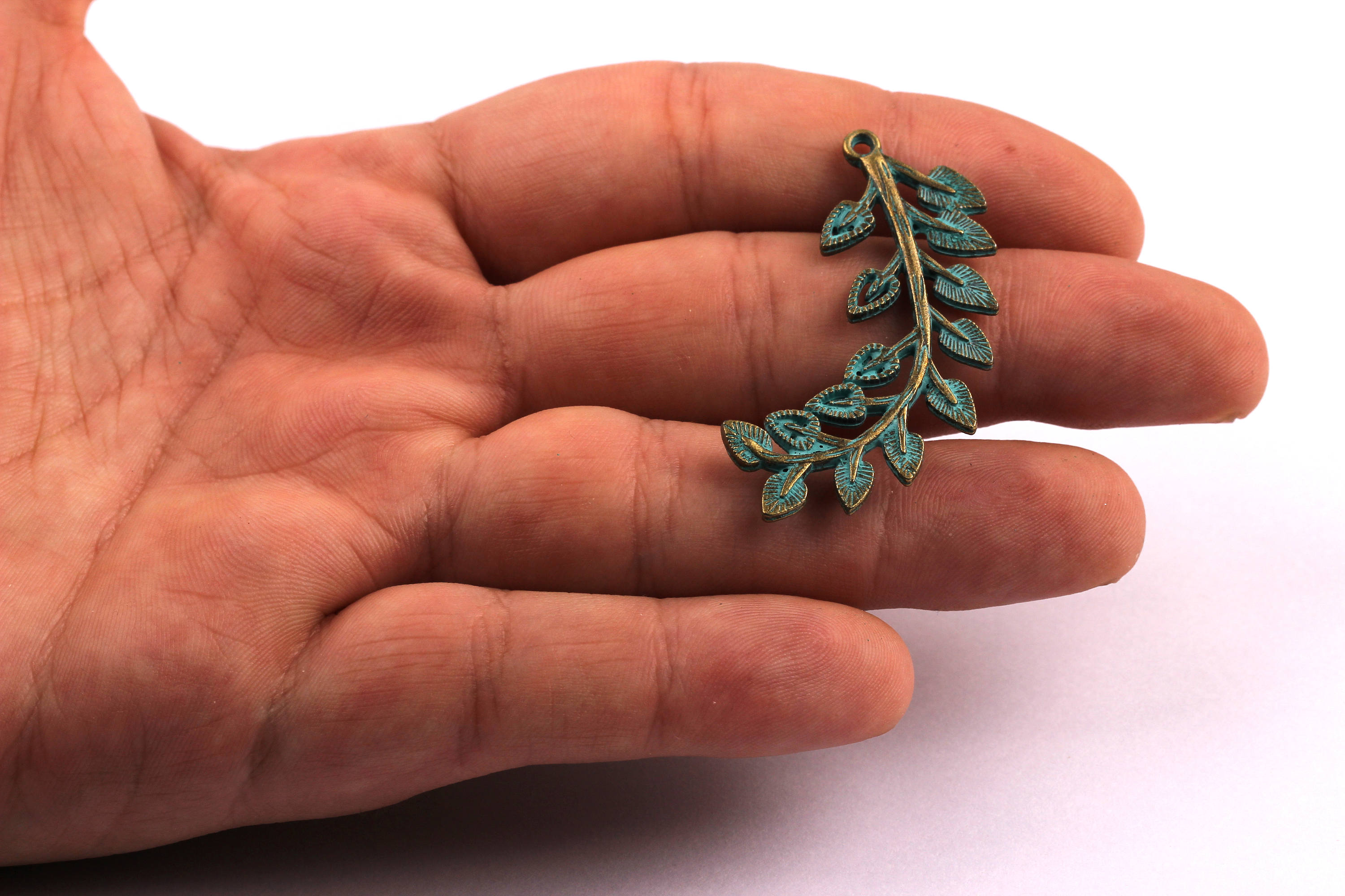 Faux Patina Pendant - Bough Shaped - Alloy Charms - Antique Bronze Tone Necklace - Zinc Alloy Beads - Jewelry Supplies - 43x25x2mm ZZ1056 - DOMEDBAZAAR