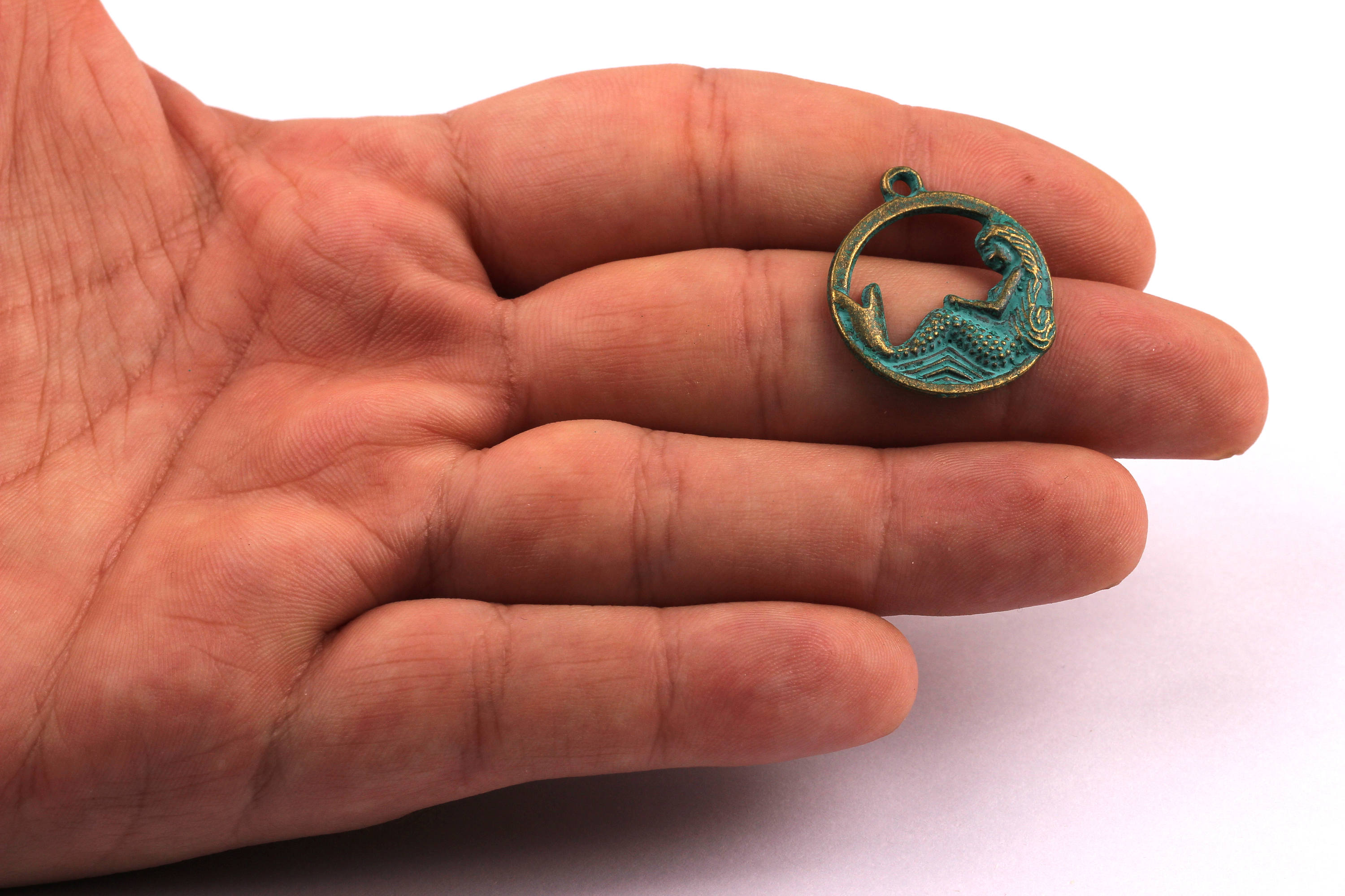 Faux Patina Pendant - Mermaid Shaped - Alloy Charms - Antique Bronze Tone Necklace - Zinc Alloy Beads - Jewelry Supplies - 23x23x2mm ZZ1068 - DOMEDBAZAAR
