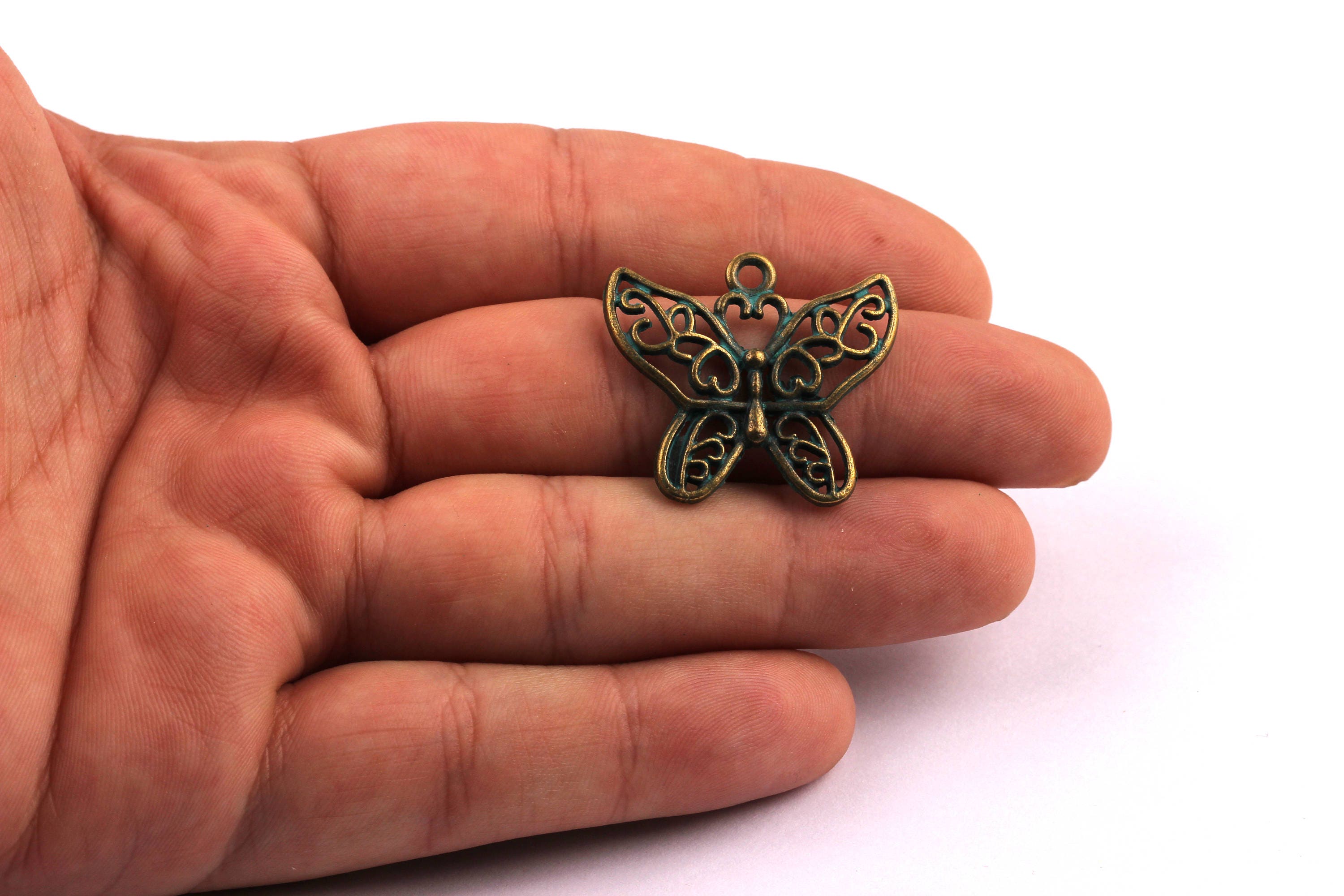 Faux Patina Pendant - Butterfly Shaped - Alloy Charms - Antique Bronze Tone Necklace - Zinc Alloy Beads - Jewelry Supplies - 25x28mm ZZ1104 - DOMEDBAZAAR