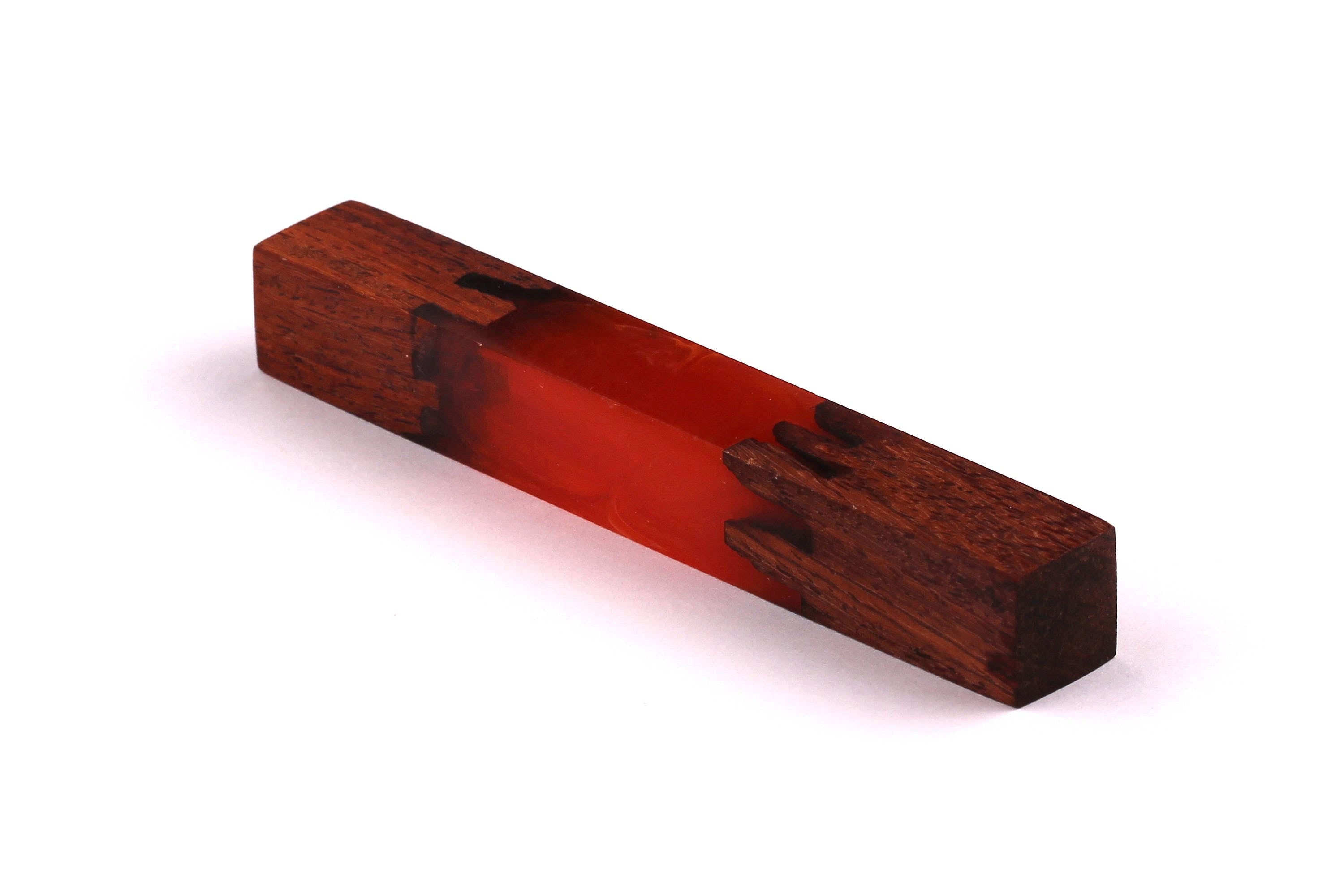 Wood Resin Pendant - Natural Podouk Wooden Charms - Red Epoxy Resin Necklace - Jewelry Supplies - Wooden Beads - 101x14x14mm - BB1033OR - DOMEDBAZAAR