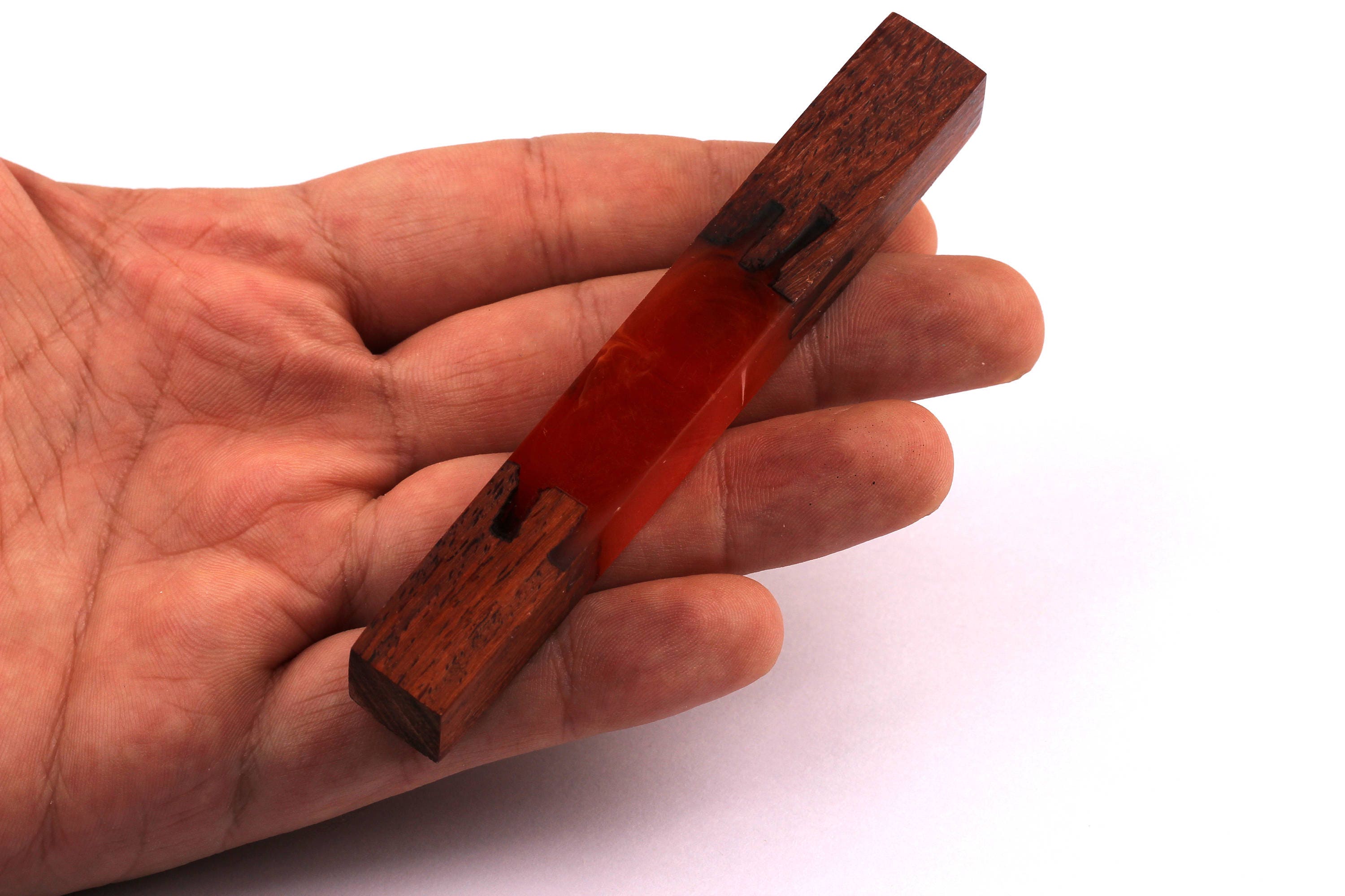Wood Resin Pendant - Natural Podouk Wooden Charms - Red Epoxy Resin Necklace - Jewelry Supplies - Wooden Beads - 101x14x14mm - BB1033OR - DOMEDBAZAAR