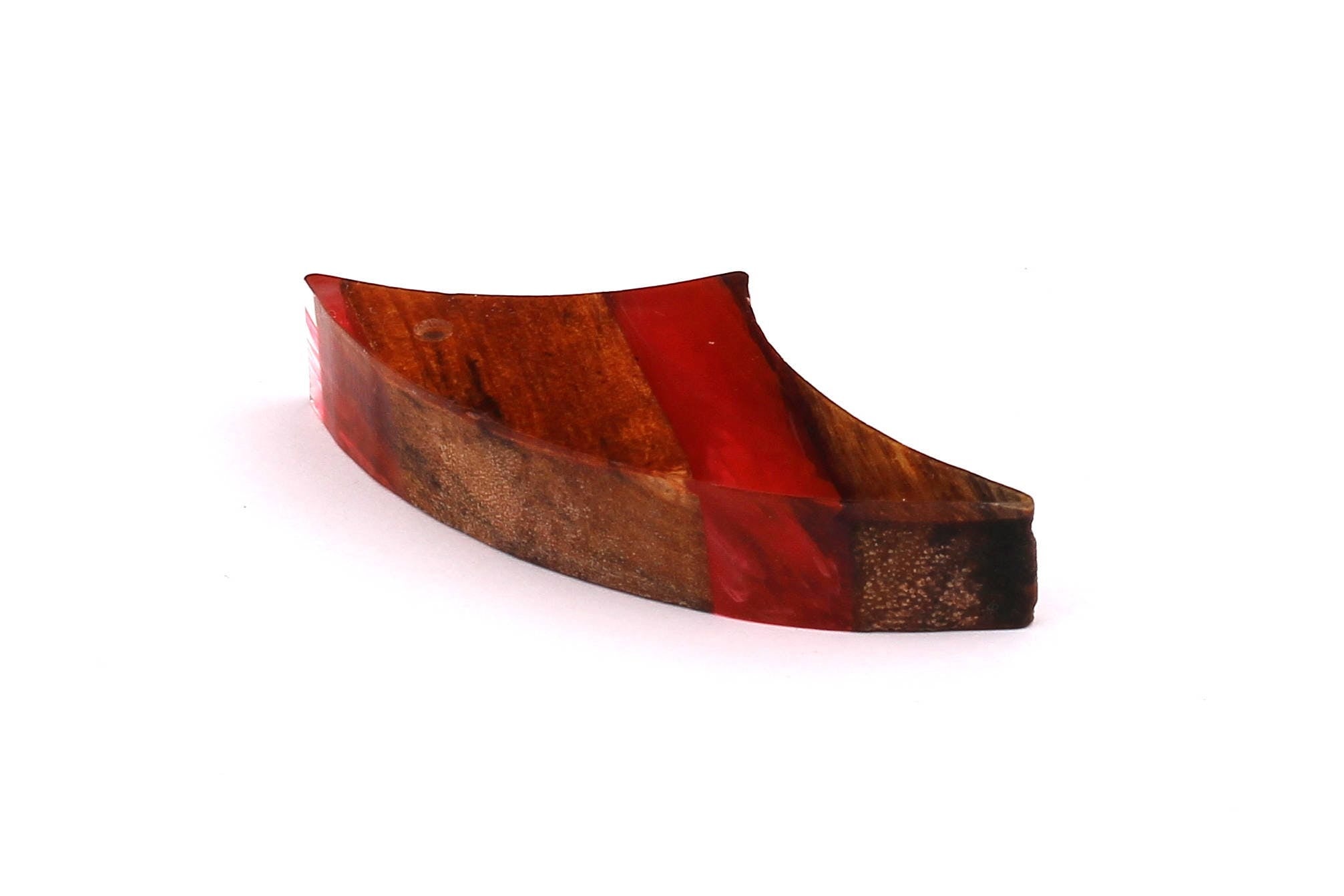Wood Resin Pendant - Natural Mahogany Wooden Charms - Red Epoxy Resin Necklace - Jewelry Supplies - Wooden Beads - 57x25x10mm BB1026R - DOMEDBAZAAR