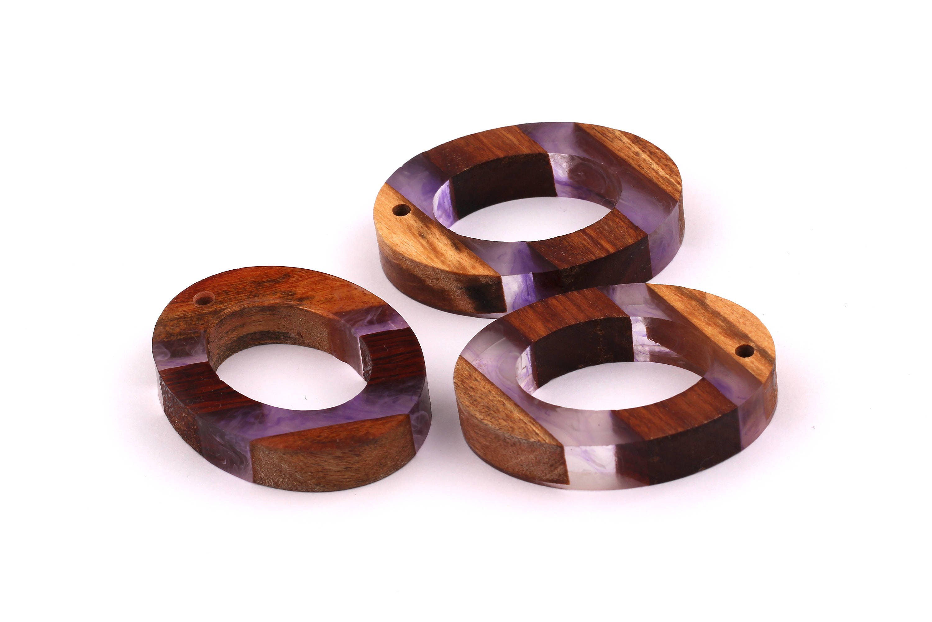 Wood Resin Pendant - Natural Mahogany Wooden Charms - Purple Epoxy Resin Necklace - Ellipse Shaped - Wooden Beads - 50x38x9mm - BB1027PR - DOMEDBAZAAR