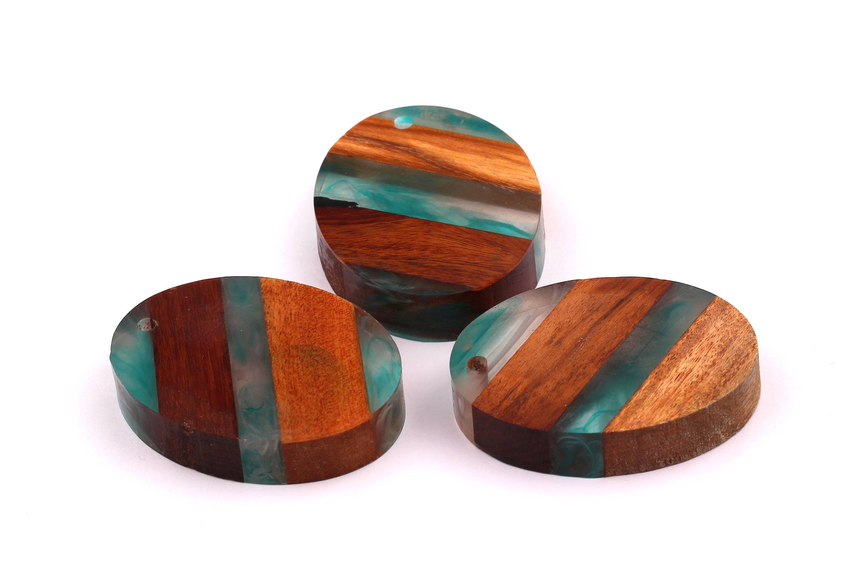 Wood Resin Pendant - Natural Mahogany Wooden Charms - Turquoise Epoxy Resin Necklace - Ellipse Shaped - Wooden Beads - 50x38x10 - BB1028T - DOMEDBAZAAR