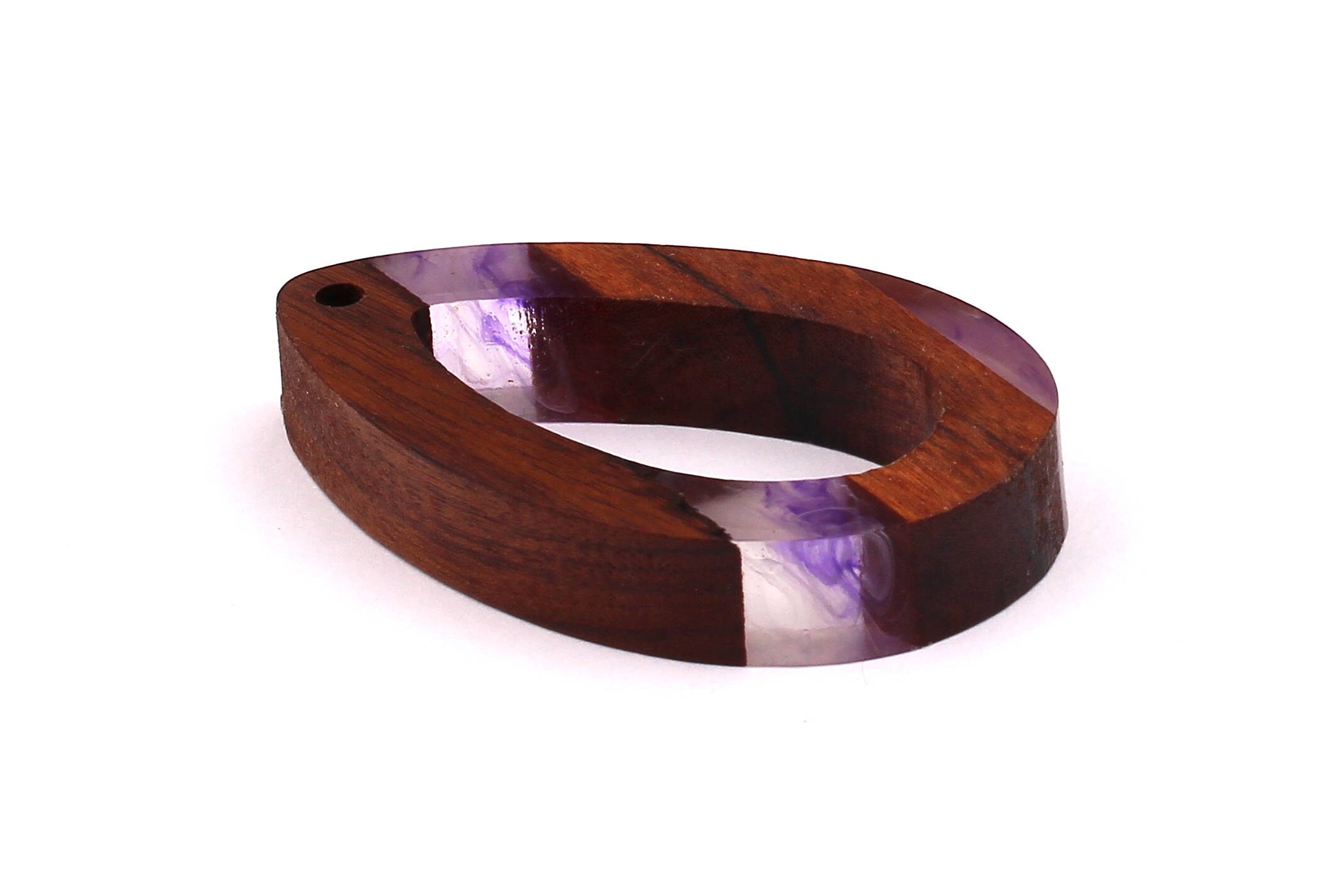 Wood Resin Pendant - Natural Mahogany Wooden Charms - Purple Epoxy Resin Necklace - Teardrop Shaped - Wooden Beads -59x37x10mm - BB1030PR - DOMEDBAZAAR