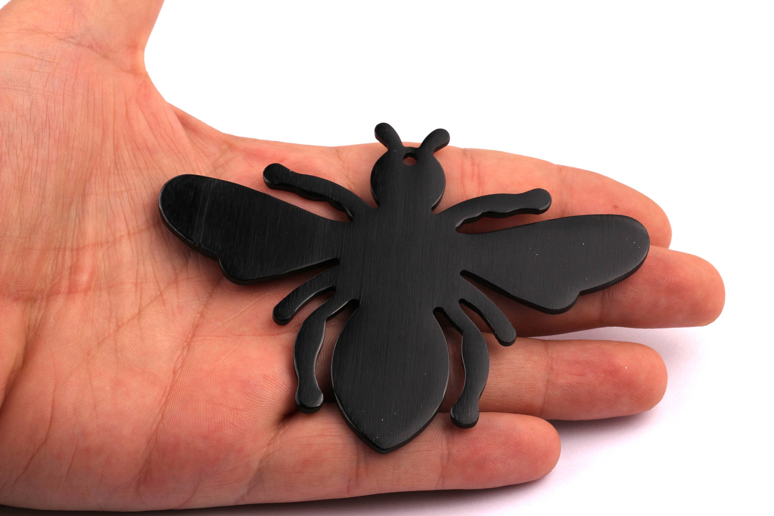 Aluminum Charms - Bumblebee Shaped Pendant - Anodized Aluminium Charms - Wall Decor - Black Tone - 75x101x2.5mm - AA1123 - DOMEDBAZAAR