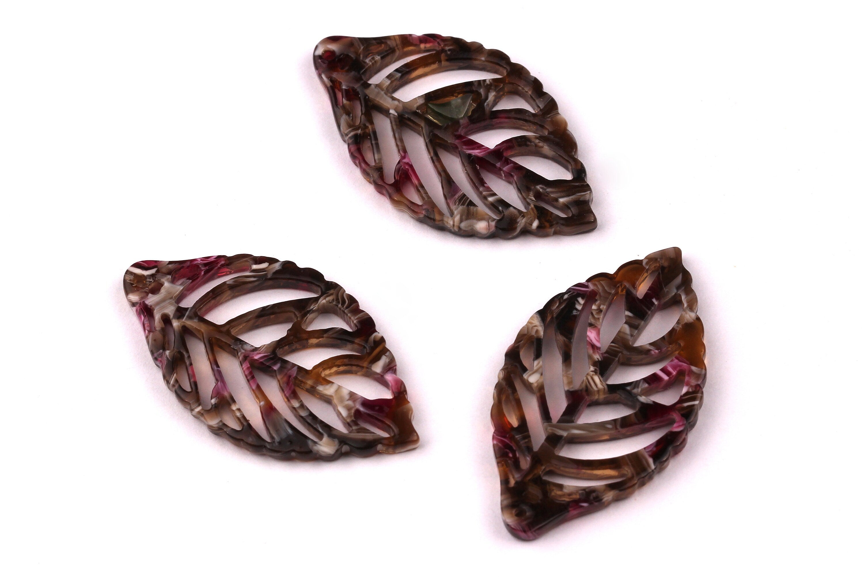 Acetate Leaf Charms - Leaf Earrings & Pendant - Earring Findings - Jewelry Supplies - 39x22x2.5mm - AC1008A - DOMEDBAZAAR