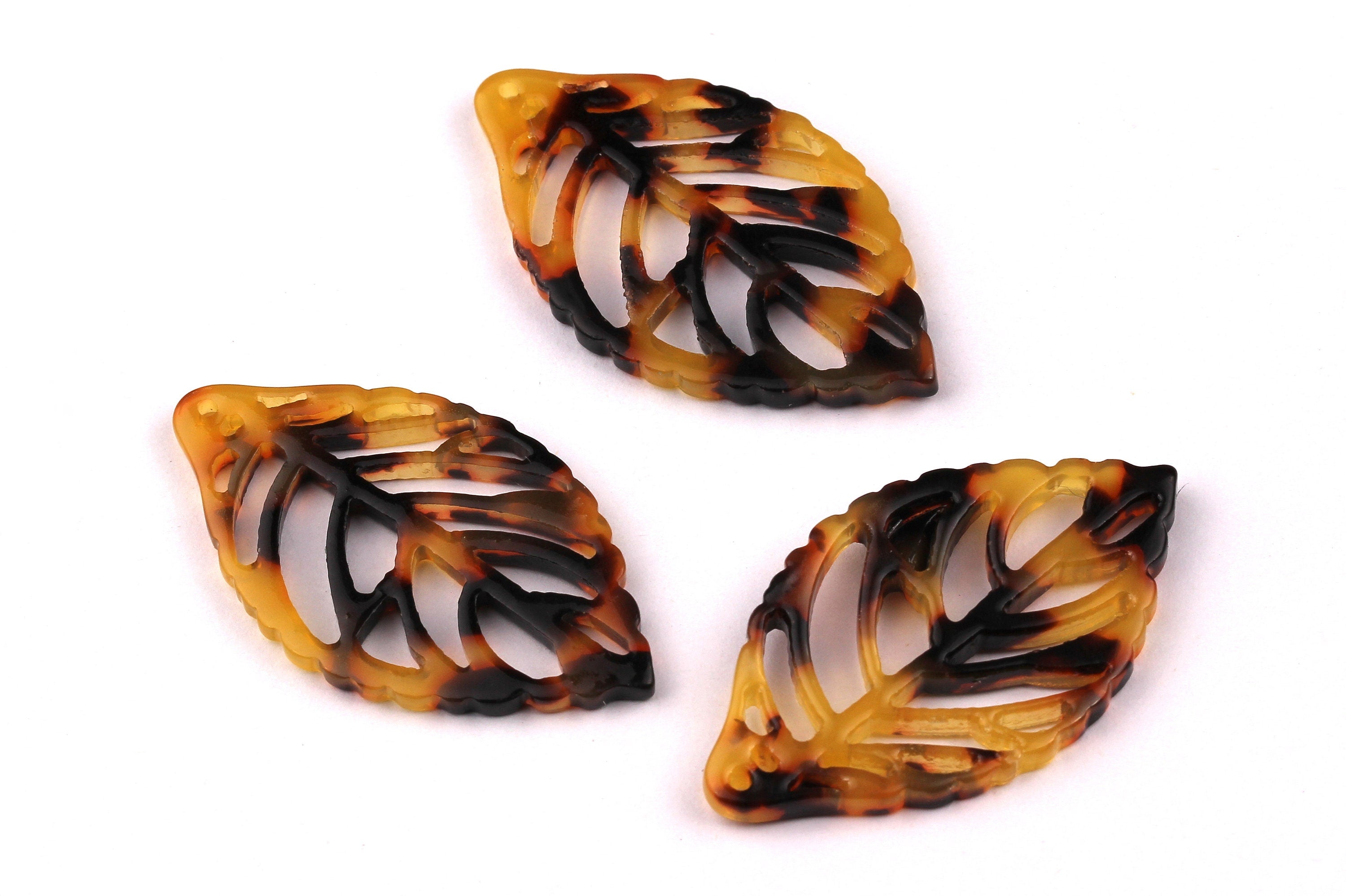 Acetate Leaf Charms - Tortoise Shell Earrings - Leaf Pendant - Jewelry Making Supplies - Color Code: A01 - 39x22x2.5mm - AC1008B - DOMEDBAZAAR
