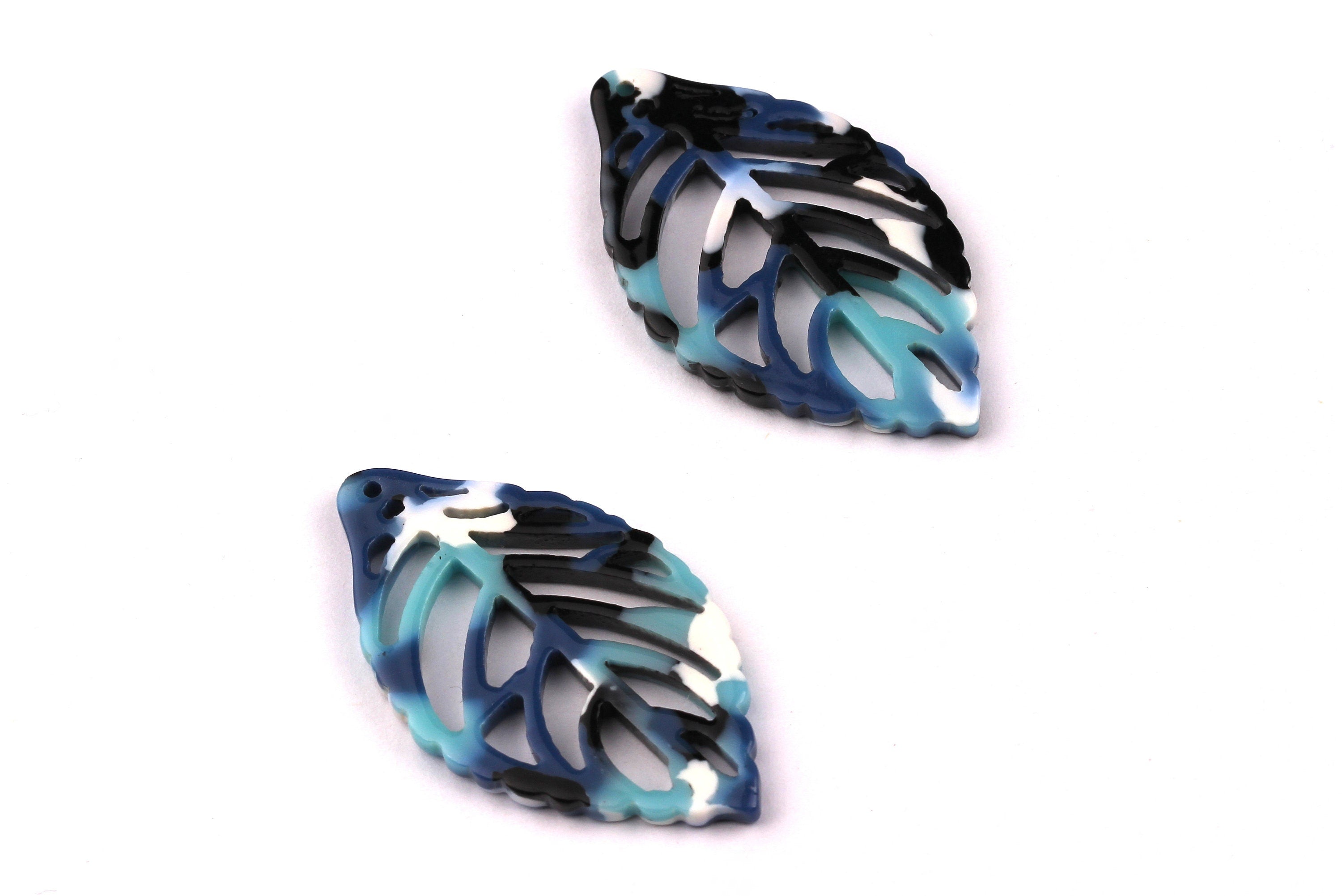Acetate Leaf Charms - Leaf Earrings & Pendant - Earring Findings - Jewelry Supplies - Color Code: A16 - 39x22x2.5mm - AC1008C - DOMEDBAZAAR